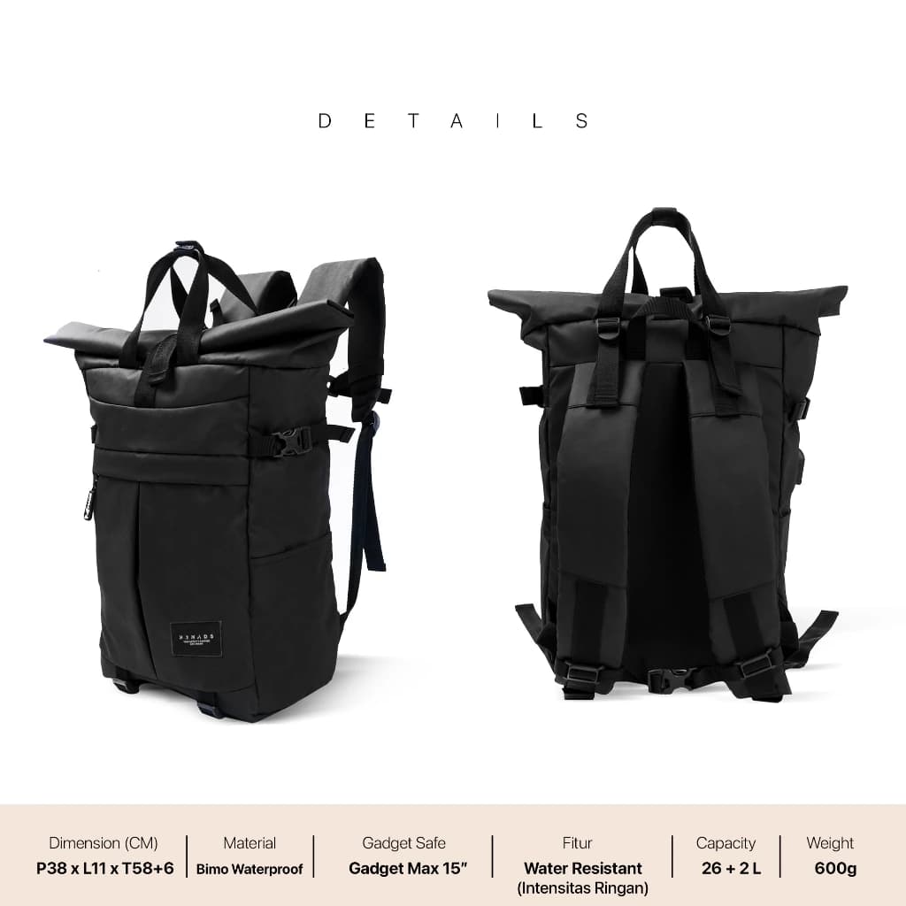 Mr Mads - Tas Ransel Pria - AXO Backpack - Tas Punggung Pria Kapasitas 26L + 2L Tas Laptop 15 inc - Waterproof