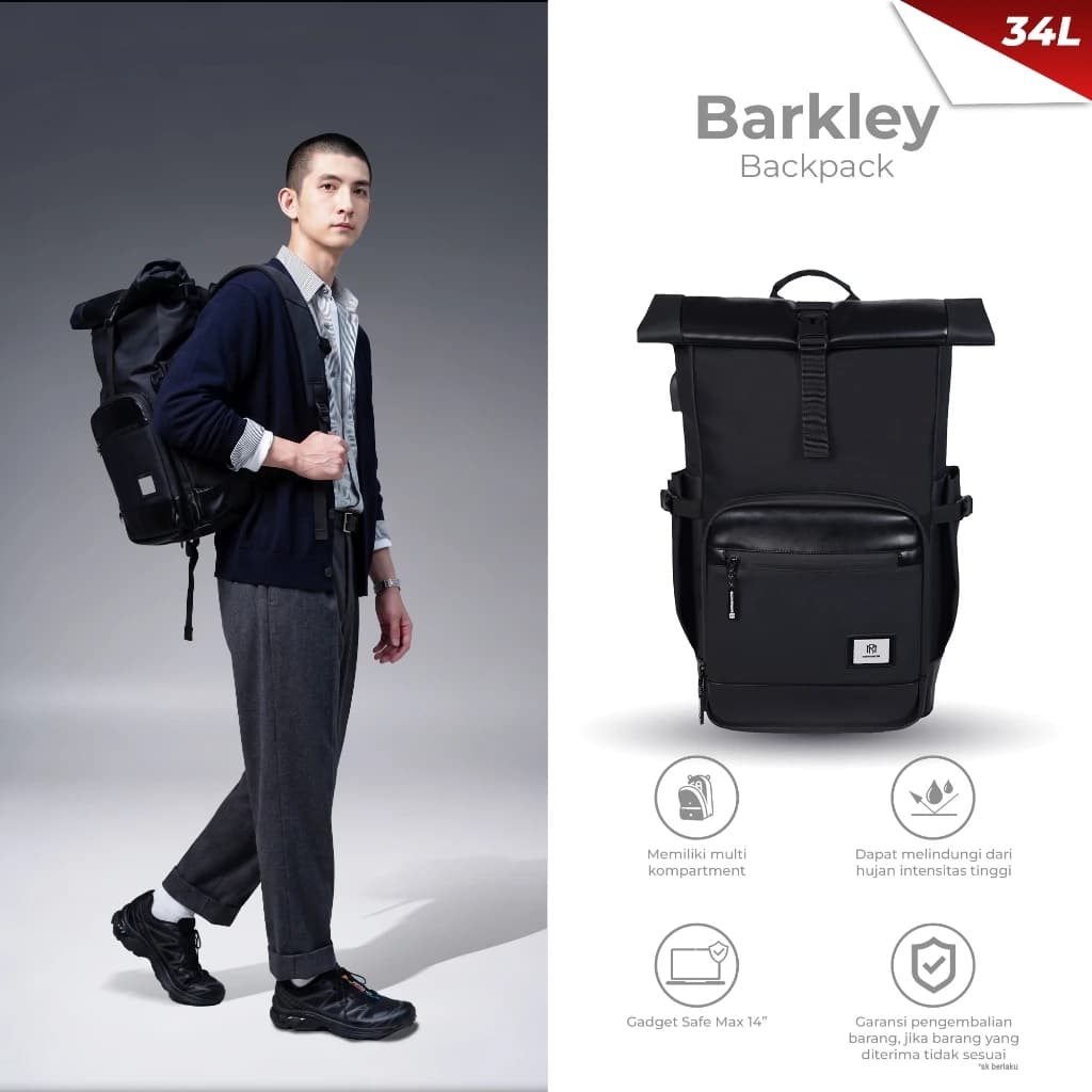 Mr Mads - Barkley  Backpack Pria - Tas Ransel Pria Wanita Tas Punggung Pria Outdoor Kapasitas Besar Tas laptop 15 Inc - Waterproof