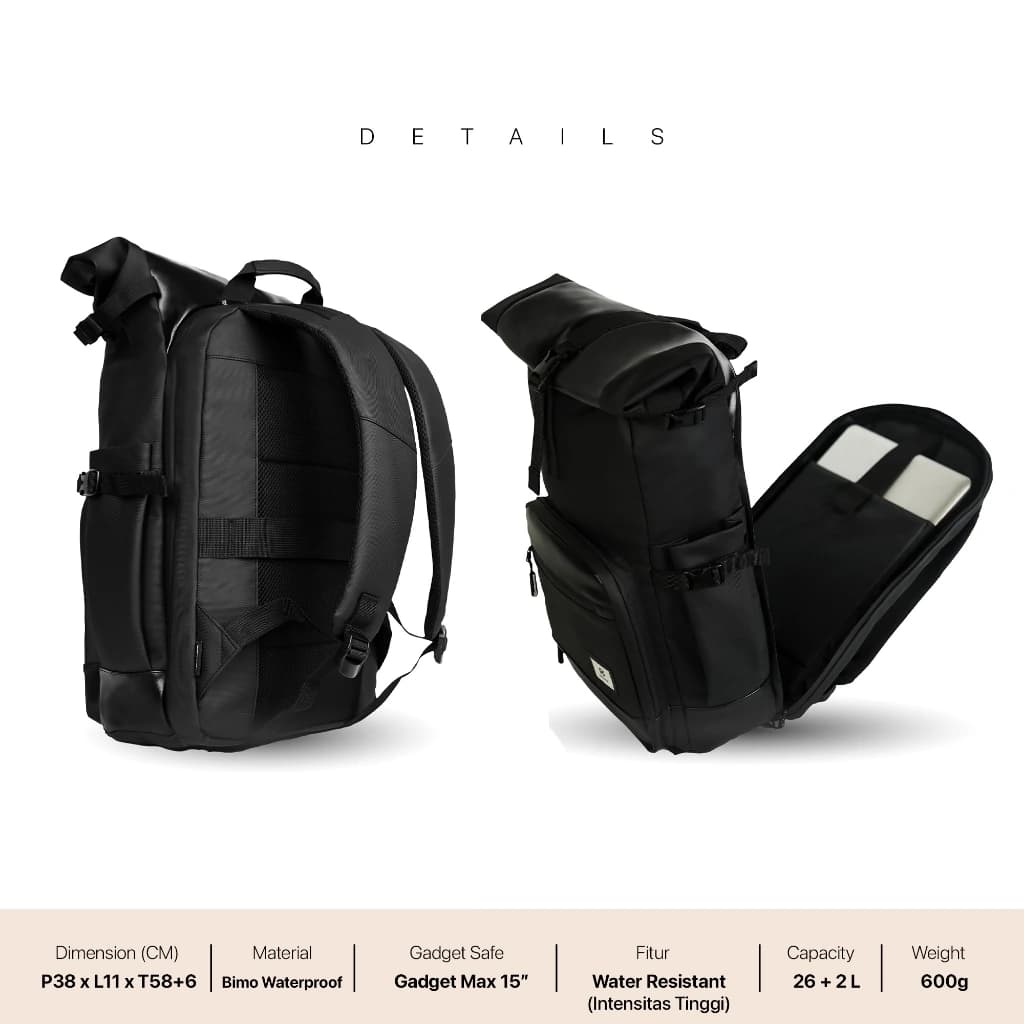 Mr Mads - Barkley  Backpack Pria - Tas Ransel Pria Wanita Tas Punggung Pria Outdoor Kapasitas Besar Tas laptop 15 Inc - Waterproof