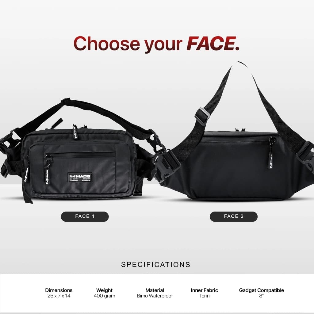 Mr Mads - Beaver Waist Bag - Tas Selempang Pria Tas Pinggang ShoulderBag SlingBag HandBag ChestBag (Bisa Dijadikan 5 Model) - Waterproof