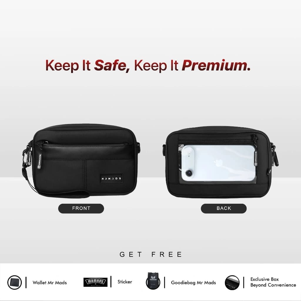 Mr Mads - Sling Bag Pria BRIGHTON Clutch Bag Multyfungsi 3 in 1 Hand Bag Cowok Waterproof Tas Tangan Anti Air Sling Bag Kulit Waistbag