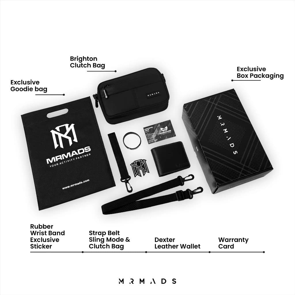 Mr Mads - Sling Bag Pria BRIGHTON Clutch Bag Multyfungsi 3 in 1 Hand Bag Cowok Waterproof Tas Tangan Anti Air Sling Bag Kulit Waistbag