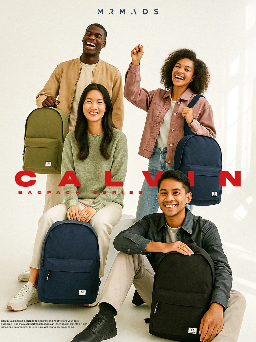 Mr Mads - Tas Ransel Calvin Black Backpack