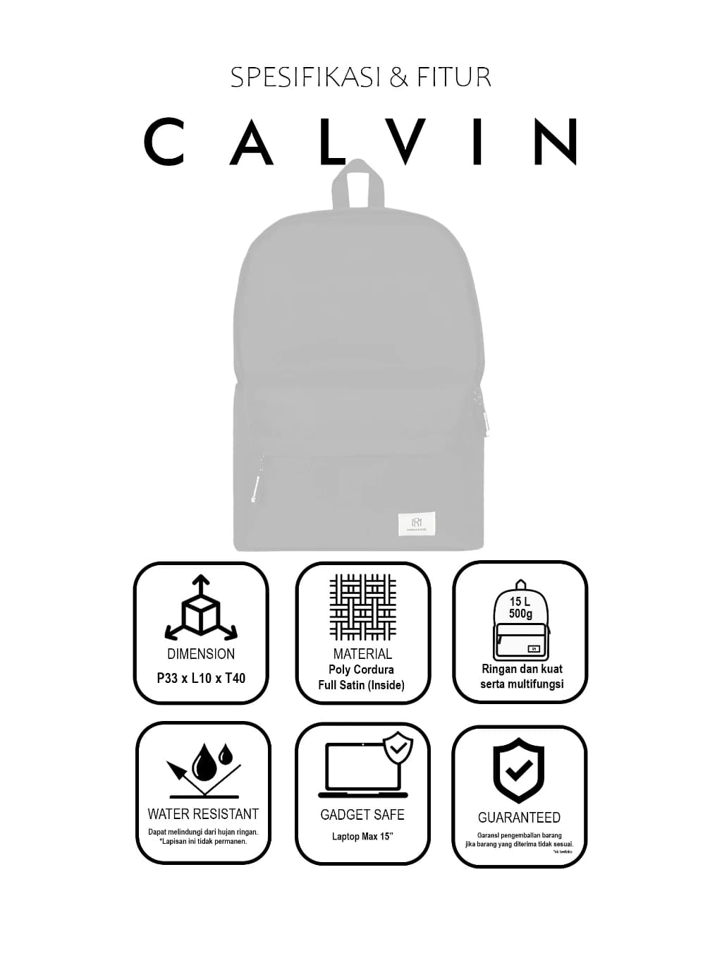 Mr Mads - Tas Ransel Calvin Black Backpack