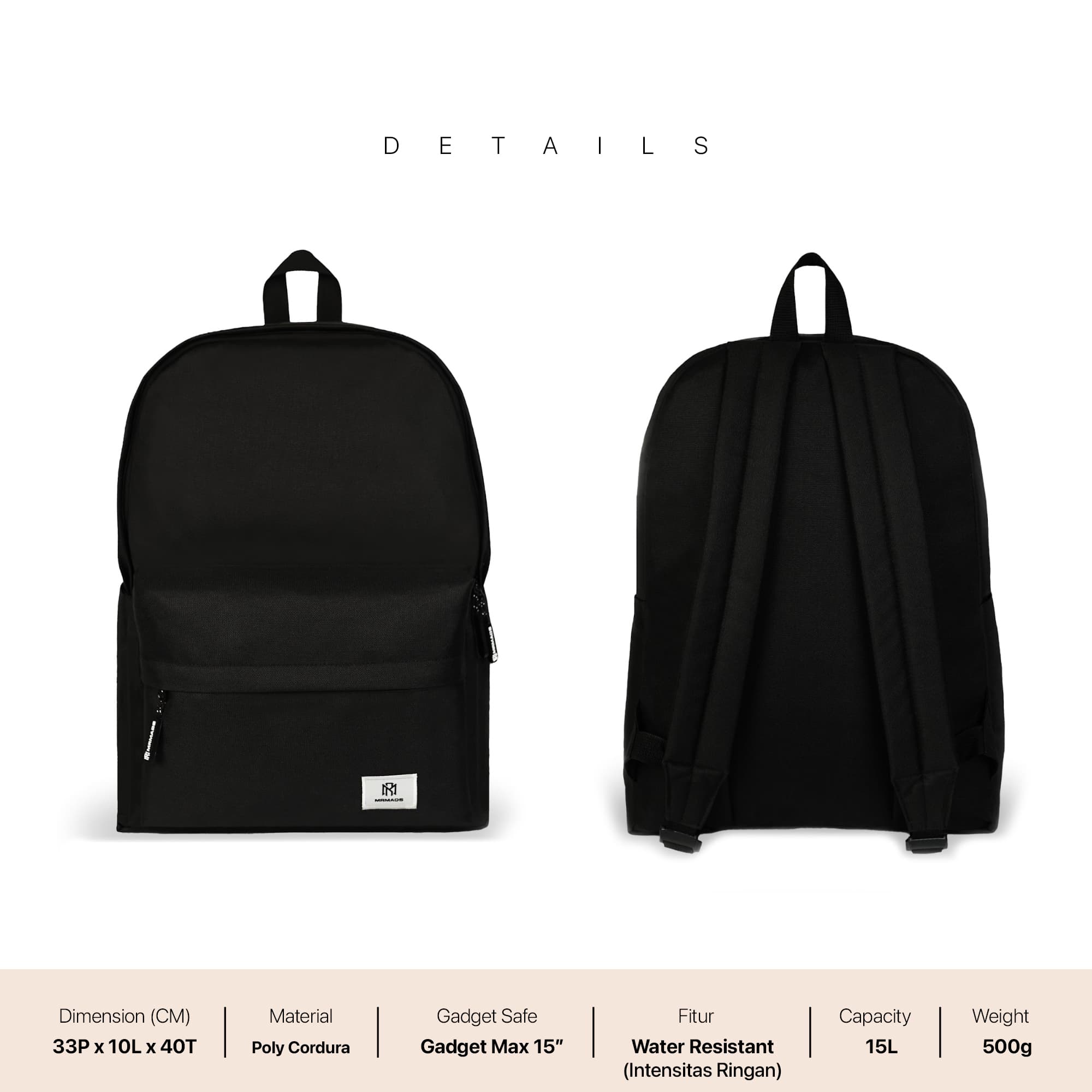Mr Mads - Tas Ransel Calvin Black Backpack
