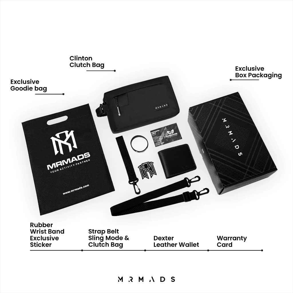Mr Mads - Sling Bag Pria CLINTON Clutch Bag Multyfungsi 3 in 1 Hand Bag Cowok Waterproof Tas Tangan Anti Air Sling Bag Kulit Waistbag