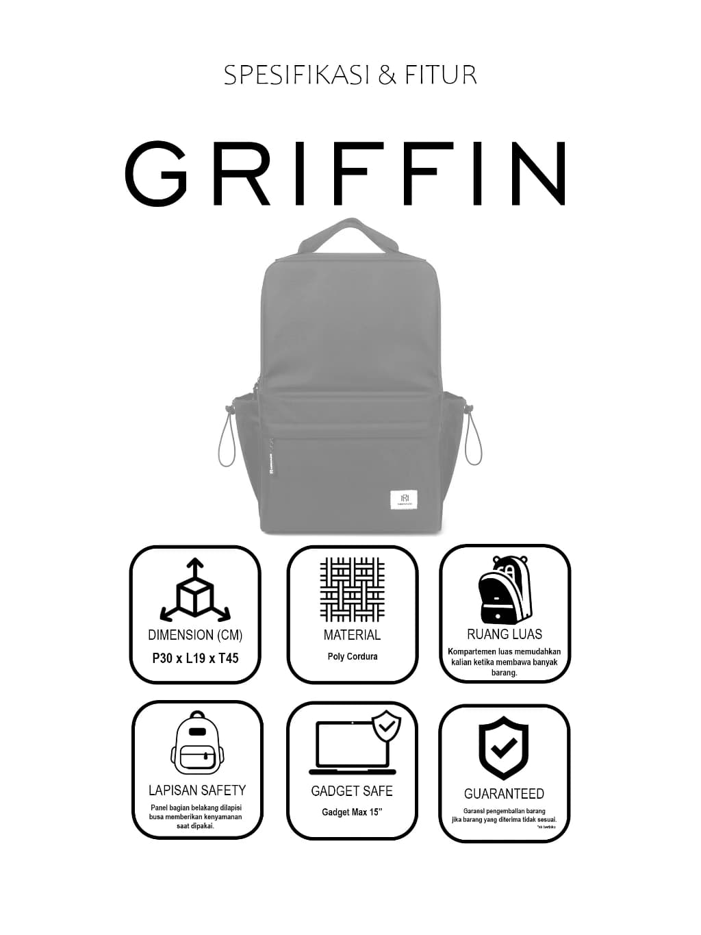Mr Mads - Griffin Backpack Tas Ransel Laptop Pria Wanita Tas Punggung Perempuan Tas Sekolah Tas Kuliah Tas Leptop 15 inch Tas Kerja Cowok