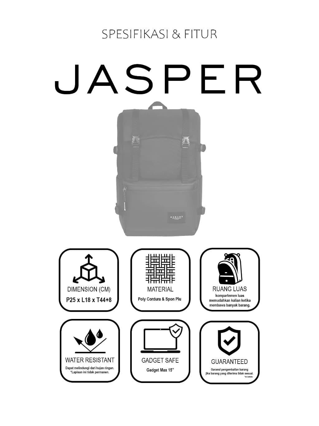 Mr Mads - Jasper Backpack Tas Ransel Laptop Pria Tas Sekolah Tas Kuliah Tas Laptop Tas Kerja Cowok Terbaru