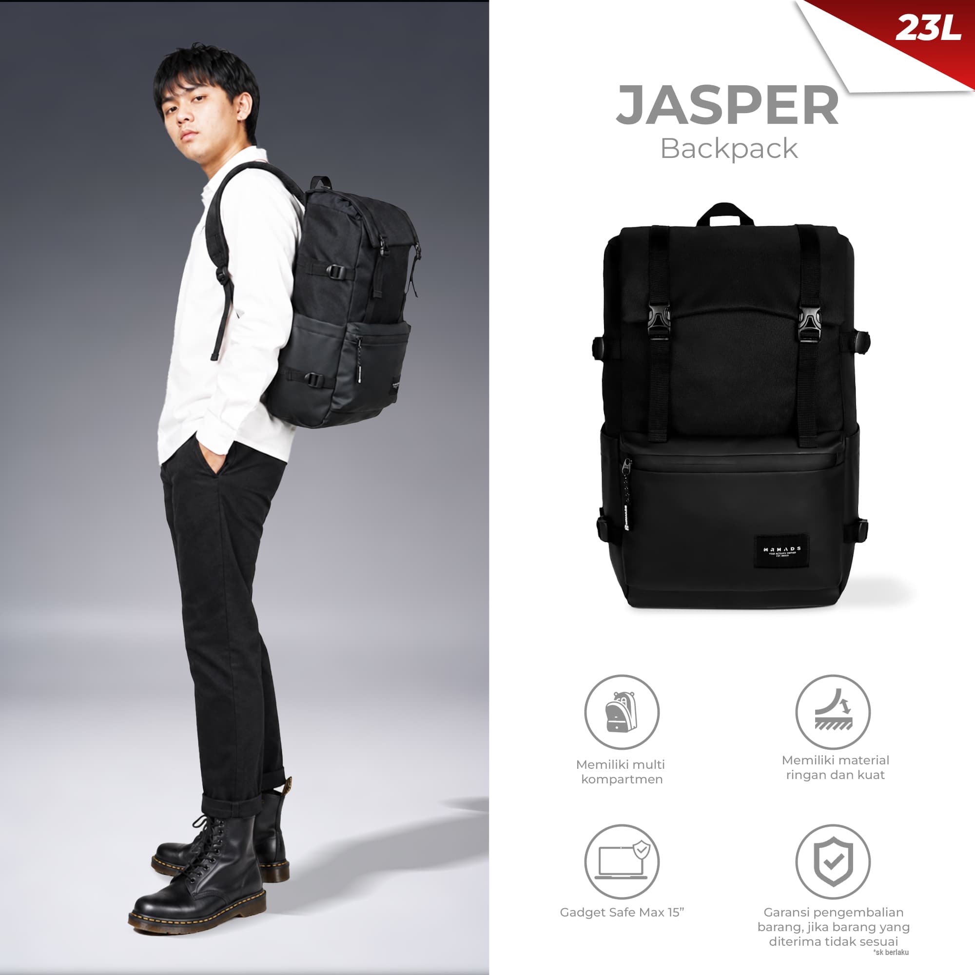Mr Mads - Jasper Backpack Tas Ransel Laptop Pria Tas Sekolah Tas Kuliah Tas Laptop Tas Kerja Cowok Terbaru