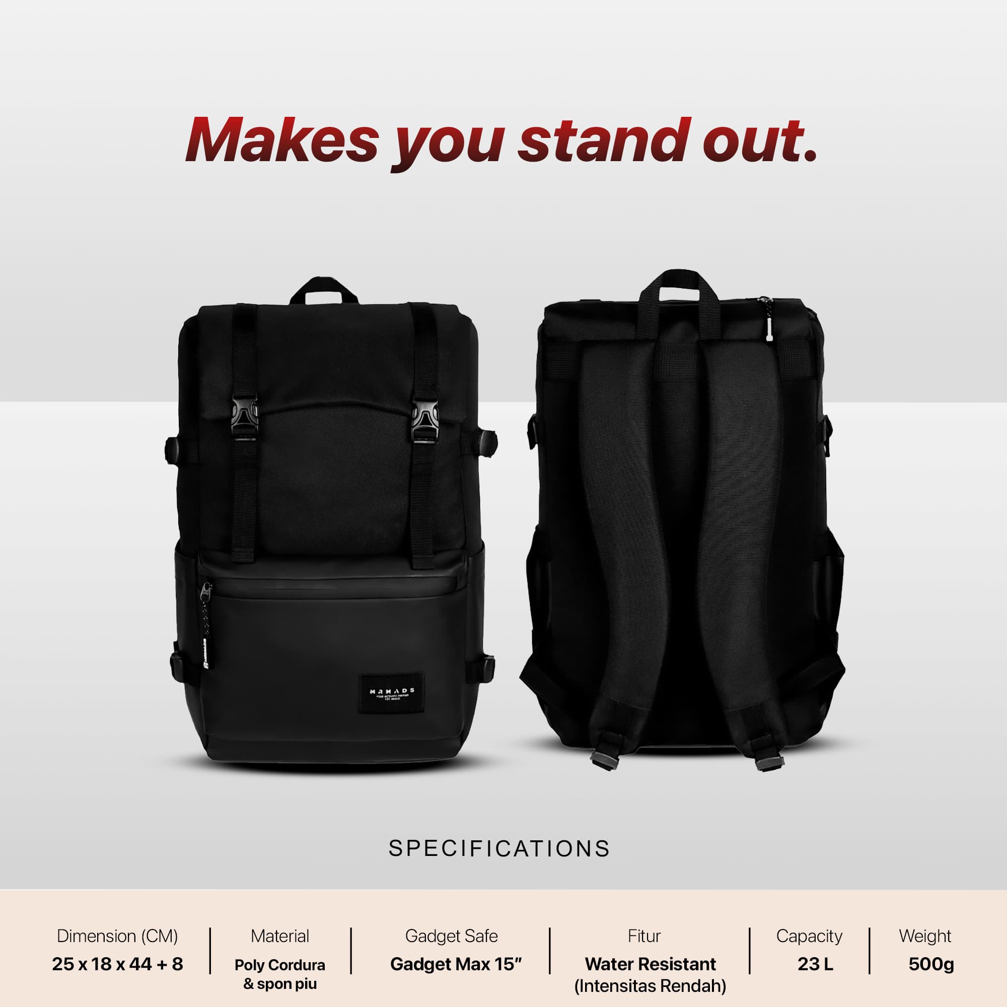 Mr Mads - Jasper Backpack Tas Ransel Laptop Pria Tas Sekolah Tas Kuliah Tas Laptop Tas Kerja Cowok Terbaru