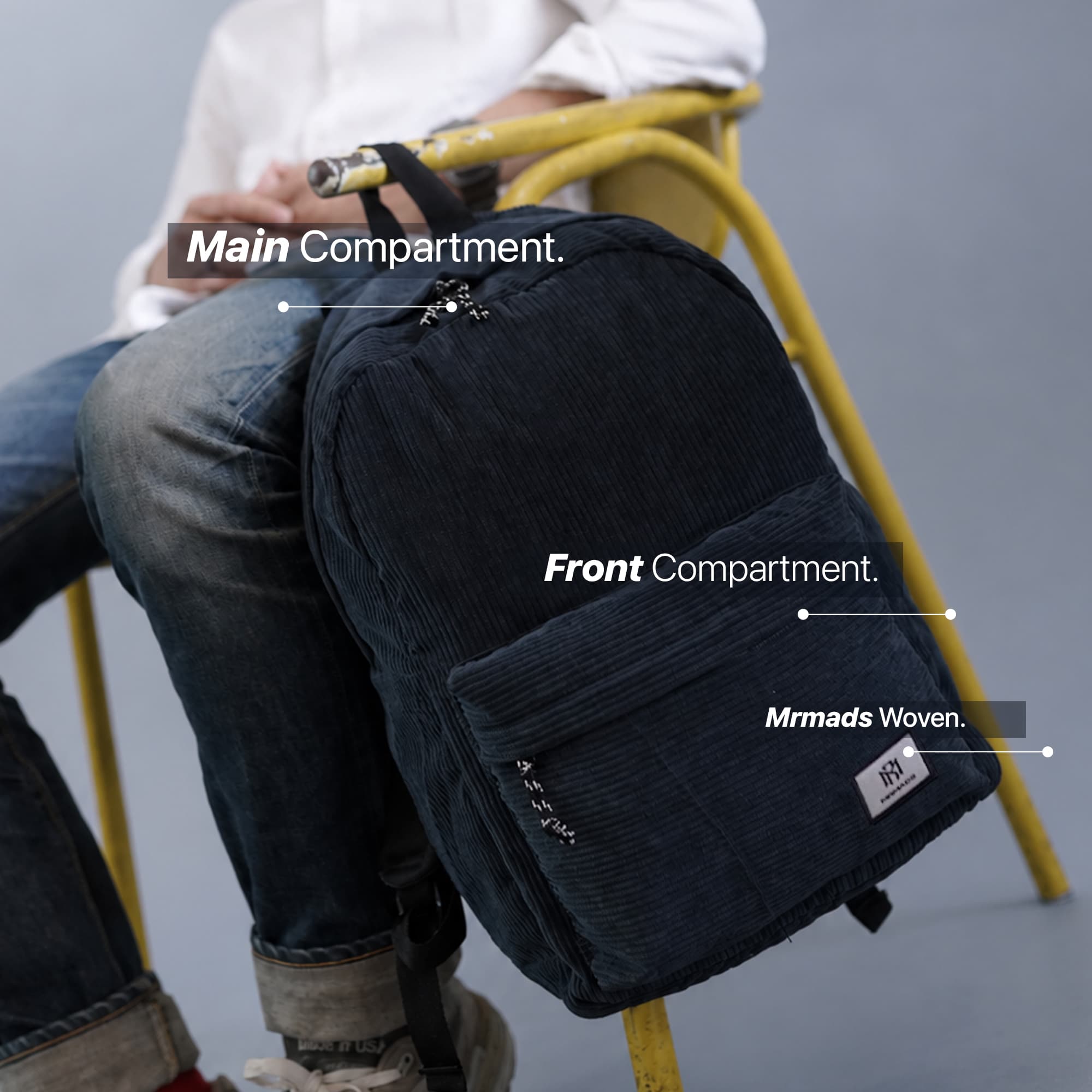 Mr Mads - Kelsey Tas Ransel Corduroy Backpack Unisex Pria Wanita Tas Ransel Sekolah
