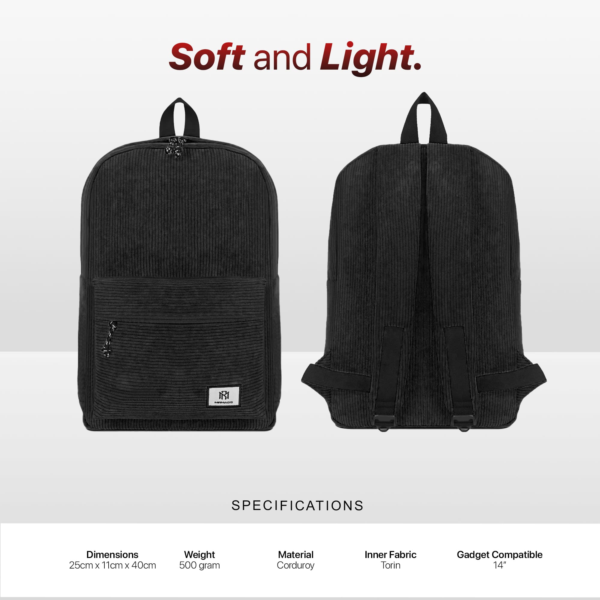 Mr Mads - Kelsey Tas Ransel Corduroy Backpack Unisex Pria Wanita Tas Ransel Sekolah