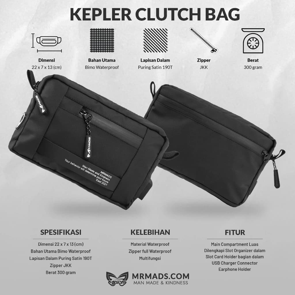 MR MADS - Tas Selempang Pria "KEPLER" Clutch Bag - Sling Bag Waterproof