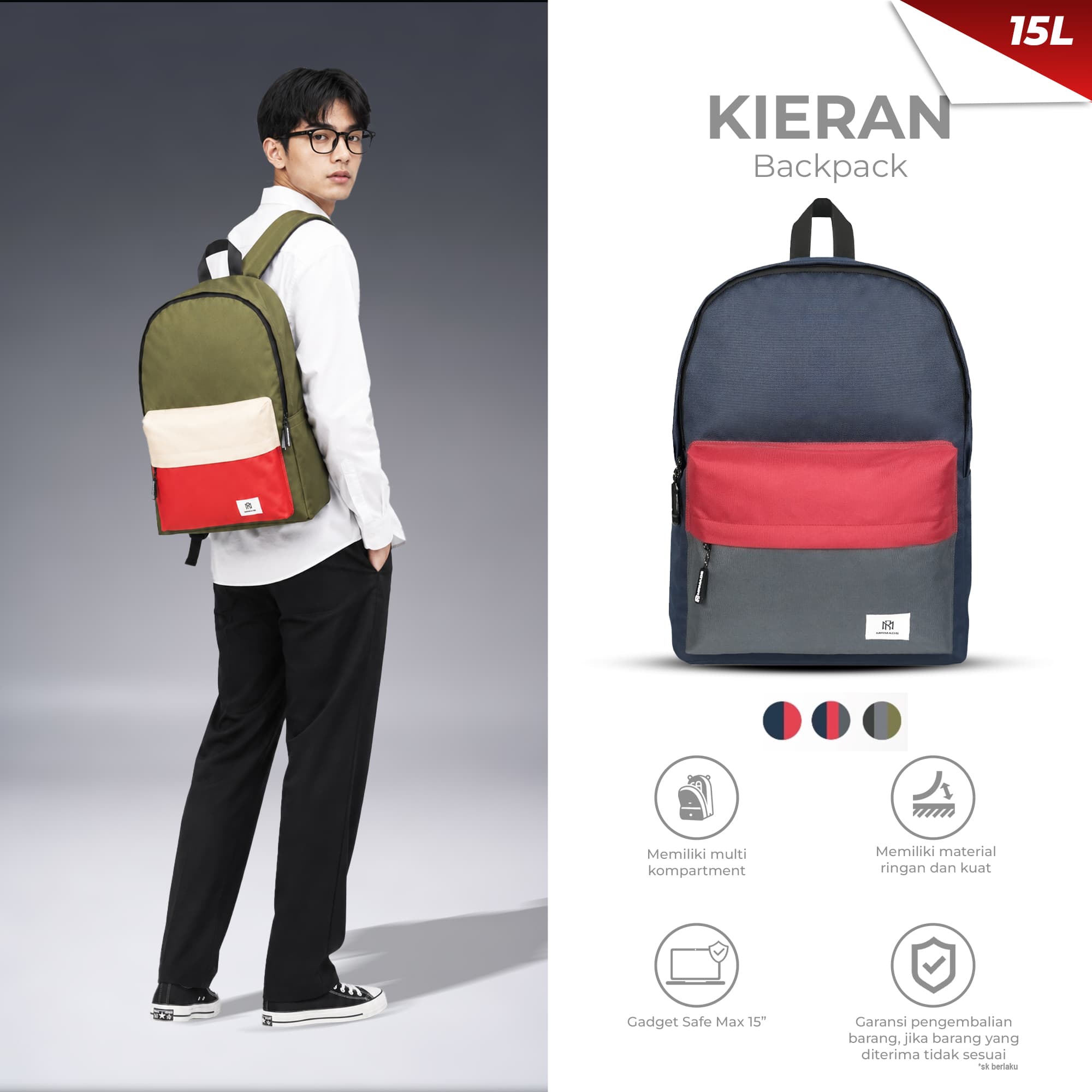 Mr Mads - Kieran Backpack - Tas Ransel Pria Wanita Tas Punggung Pria Outdoor Kapasitas Besar