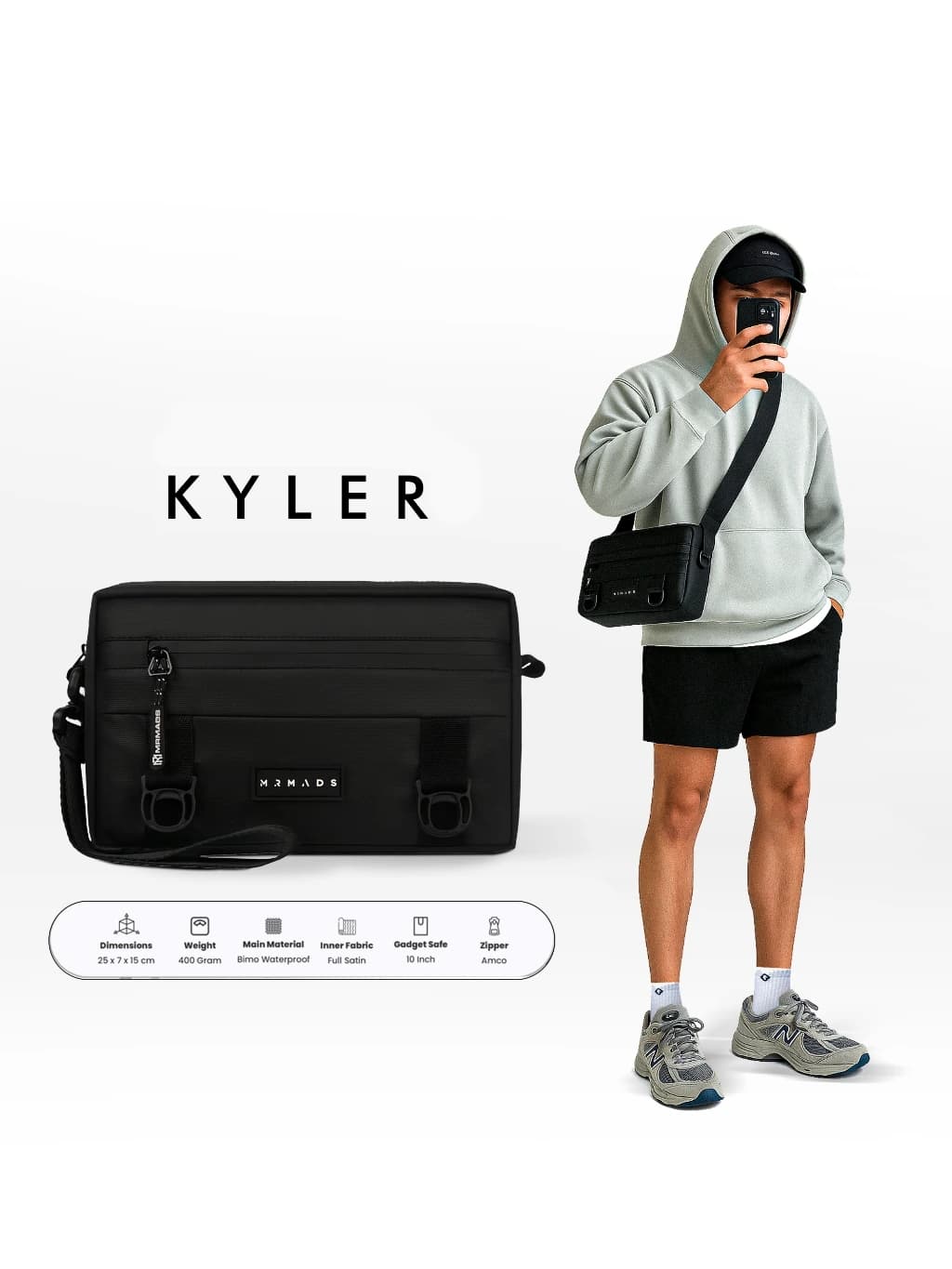 Mr Mads - Kyler Clutch Bag - Tas Selempang Handbag Pria Sling Bag Pouch Pria Wanita (Unisex) - Waterproof
