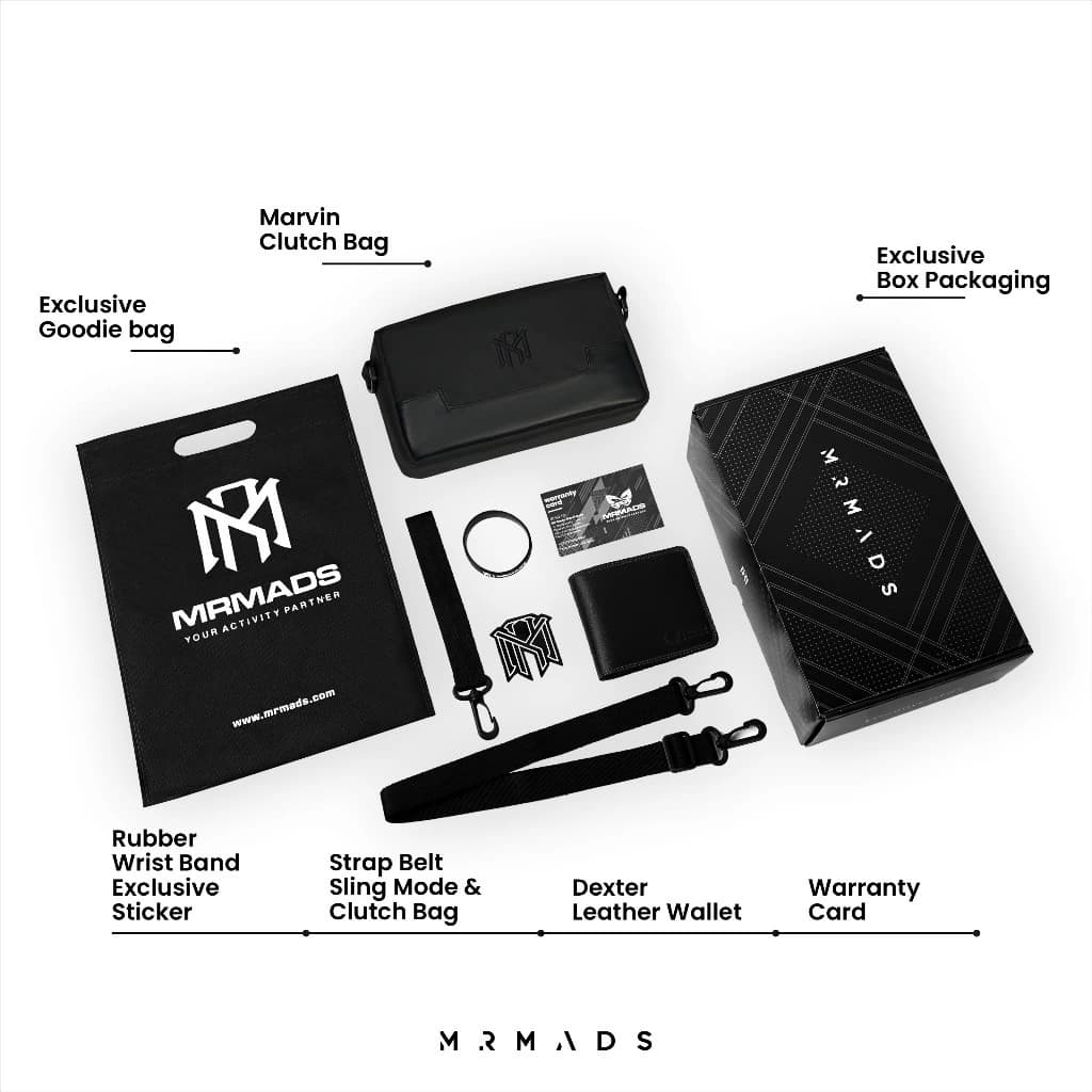 Mr Mads - Sling Bag Pria MARVIN Clutch Bag Multyfungsi 3 in 1 Hand Bag Cowok Waterproof Tas Tangan Anti Air Sling Bag Kulit Waistbag
