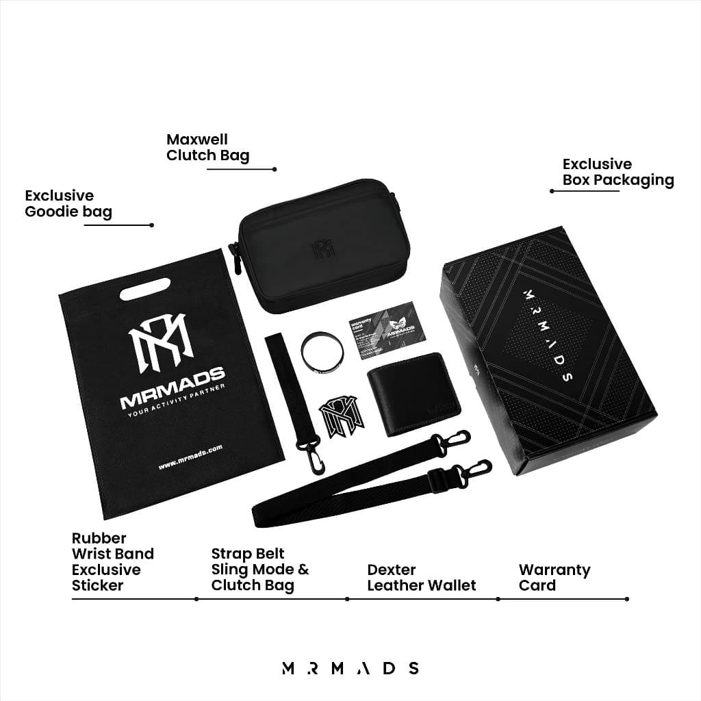 Mr Mads - Sling Bag Pria MAXWELL Clutch Bag Multyfungsi 3 in 1 Hand Bag Cowok Waterproof Tas Tangan Anti Air Sling Bag Kulit Waistbag