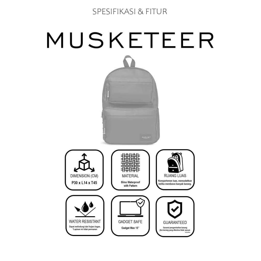 Mr Mads - Musketeer Backpack Pria - Tas Ransel Pria Wanita Tas Punggung Pria Outdoor Kapasitas Besar Tas laptop 14 Inc - Waterproof