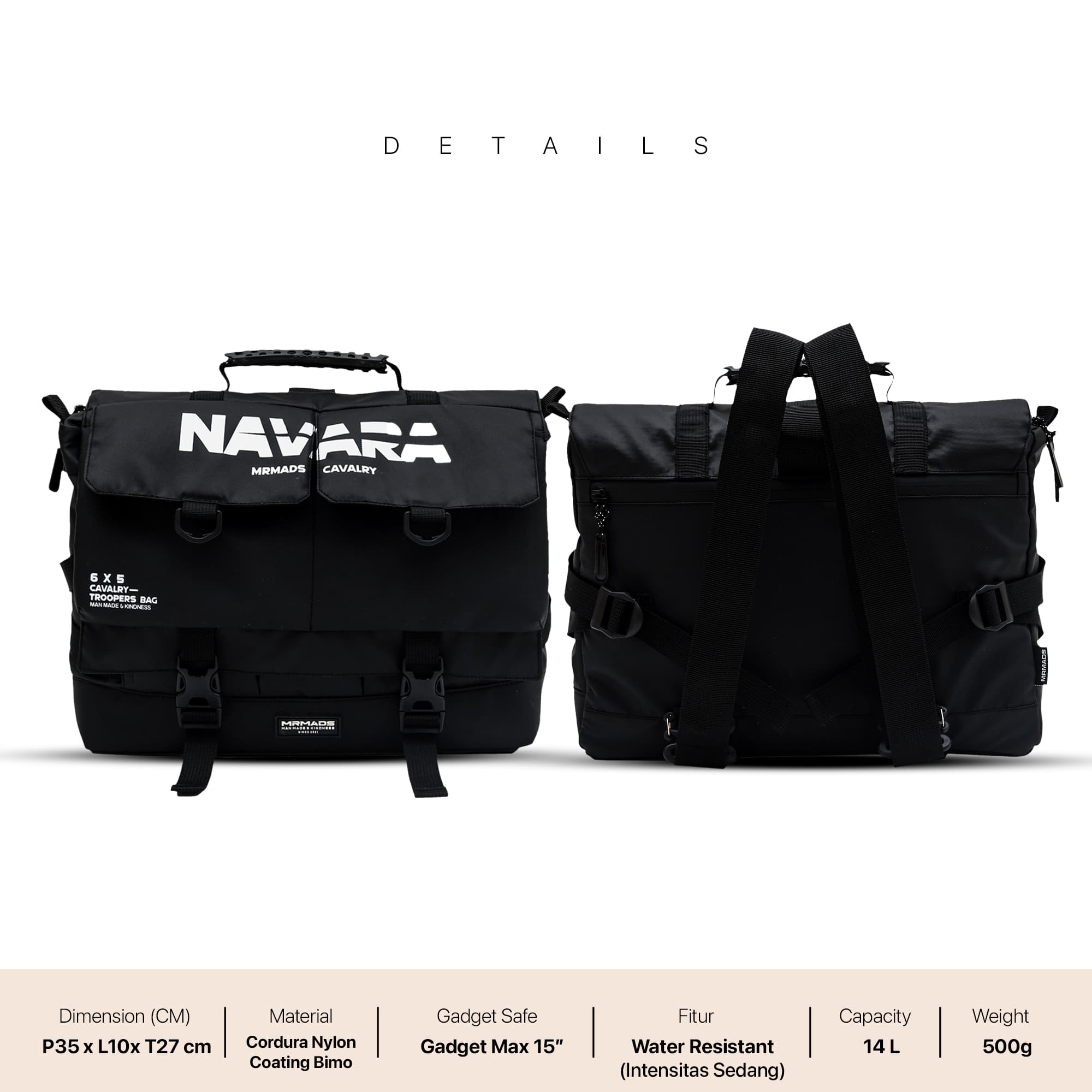 Mr Mads - Navara Tas Laptop 3 in 1 - Tas Jinjing - Tas Selempang Tas Ransel Tactical Bag Tote Bag Sling Bag Backpack - Multifungsi Anti Air Waterproof