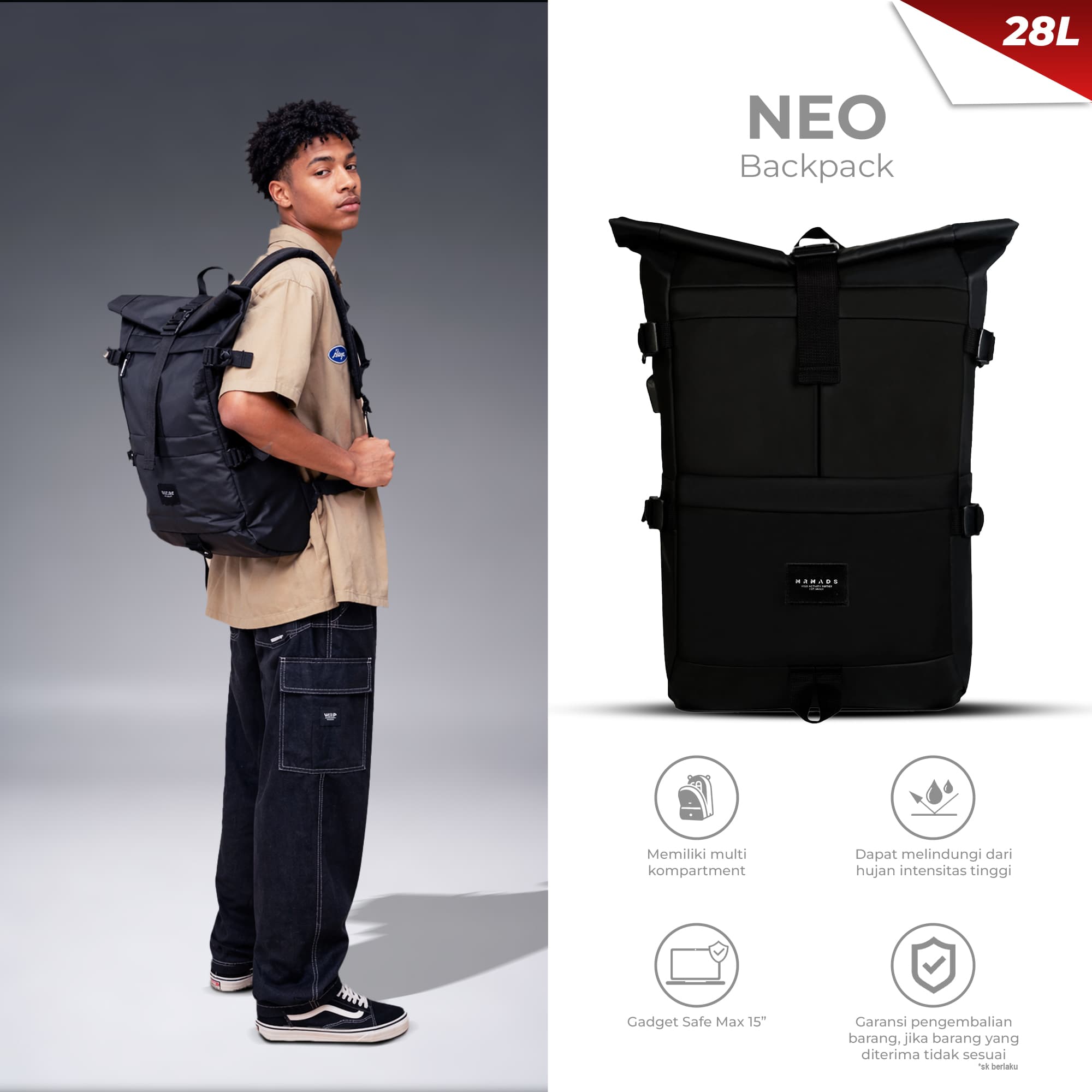 MR MADS - Neo Backpack Tas Ransel Pria - Tas punggung Pria - Tas Laptop - Ransel Waterproof
