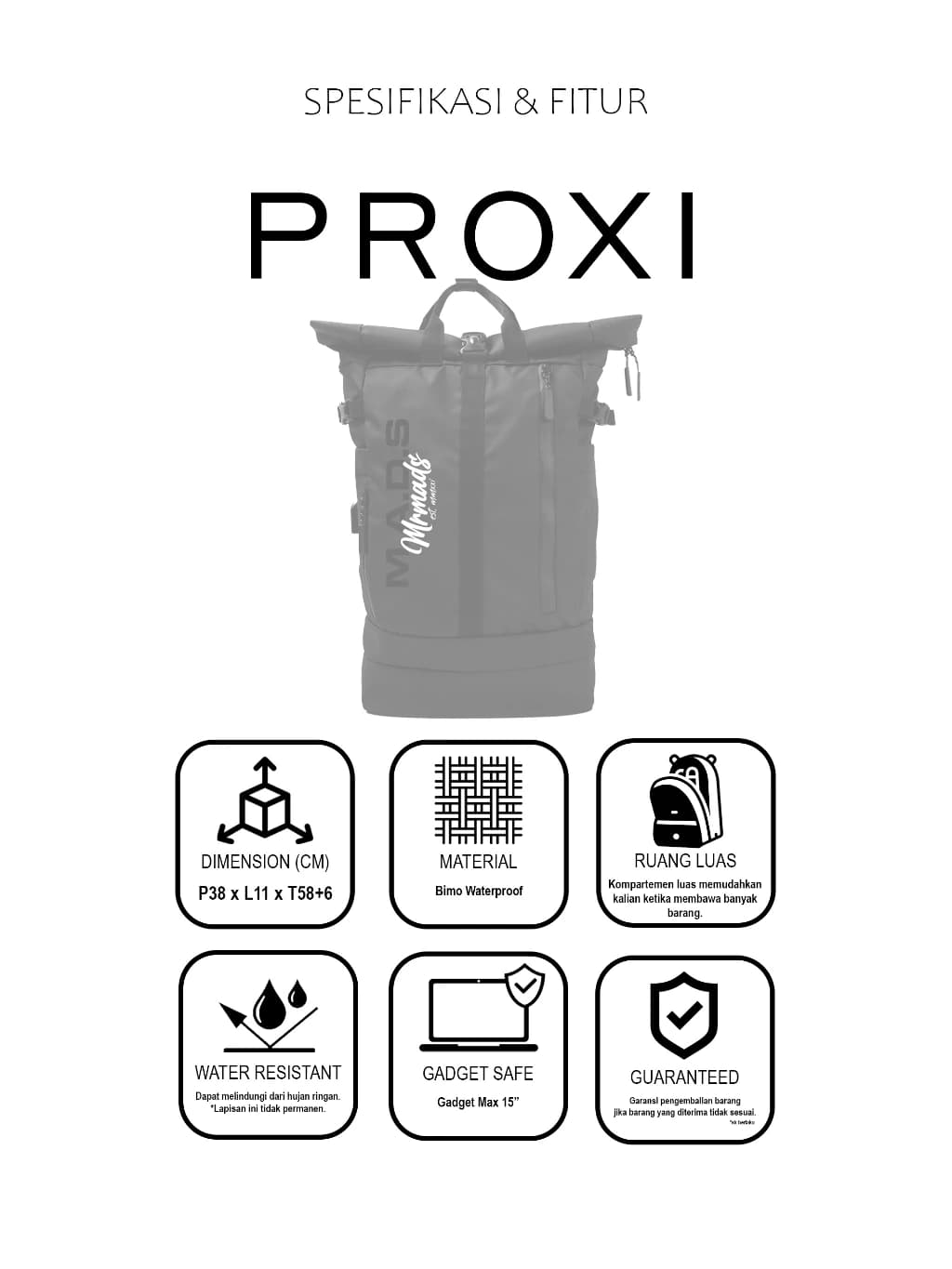 Mr Mads - Tas Ransel Pria - Proxi Backpack - Tas Backpack Unisex  Up To 15.6 Inch - Tas Punggung Pria - Kapasitas (26L + 2L) - Waterproof