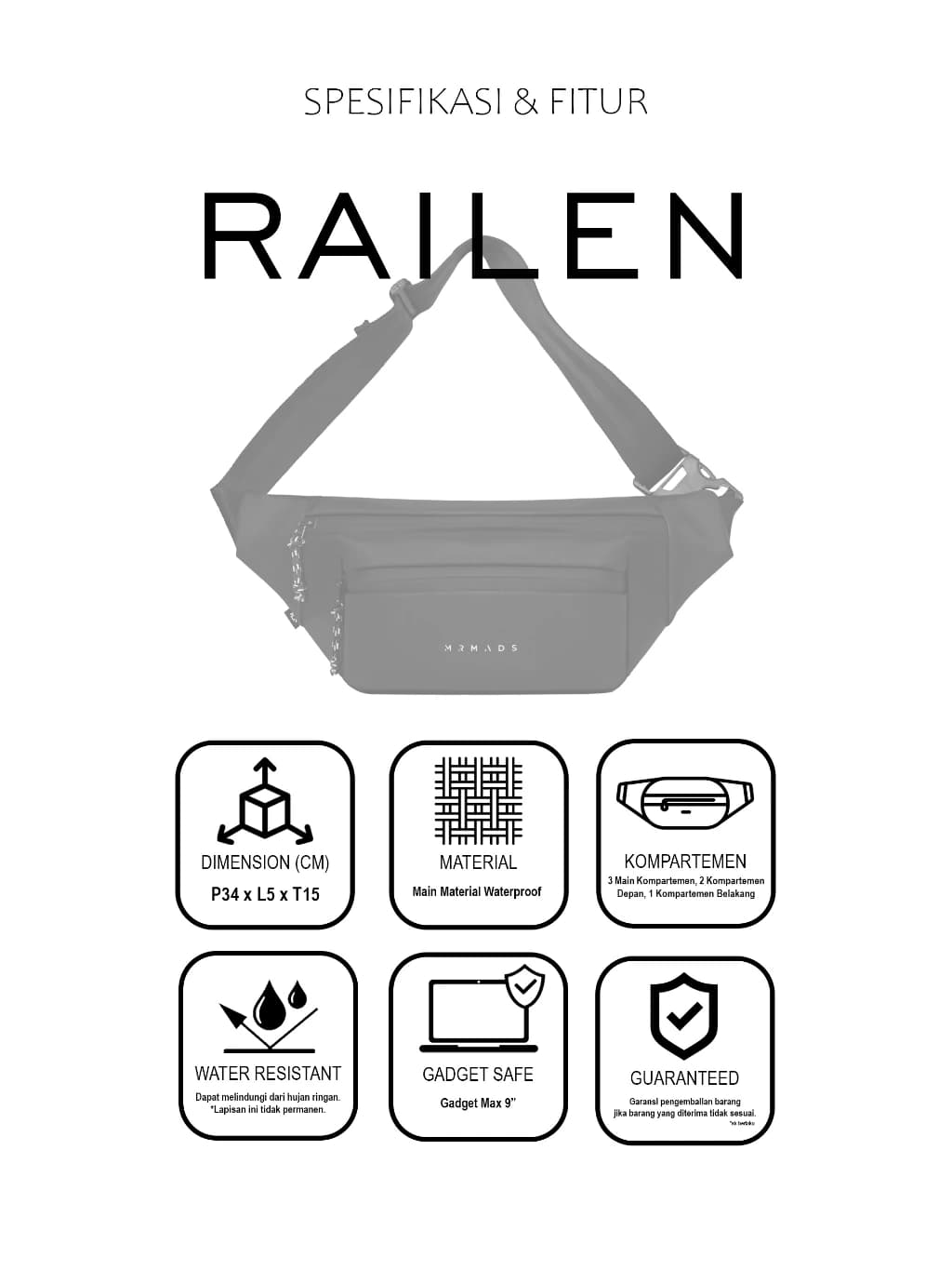 Mr Mads - Railen Waistbag - Tas Pinggang Selempang Pria Waistbag Pria crossbody & shoulder bags