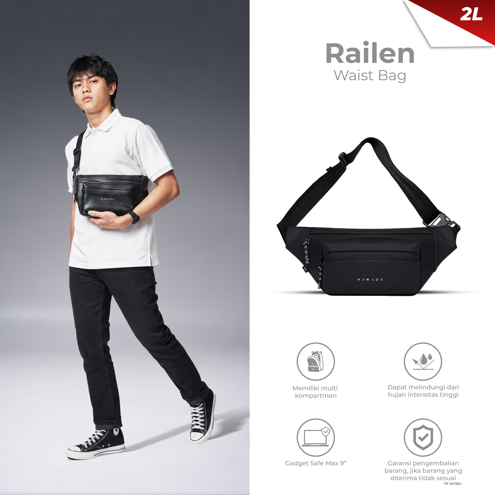 Mr Mads - Railen Waistbag - Tas Pinggang Selempang Pria Waistbag Pria crossbody & shoulder bags