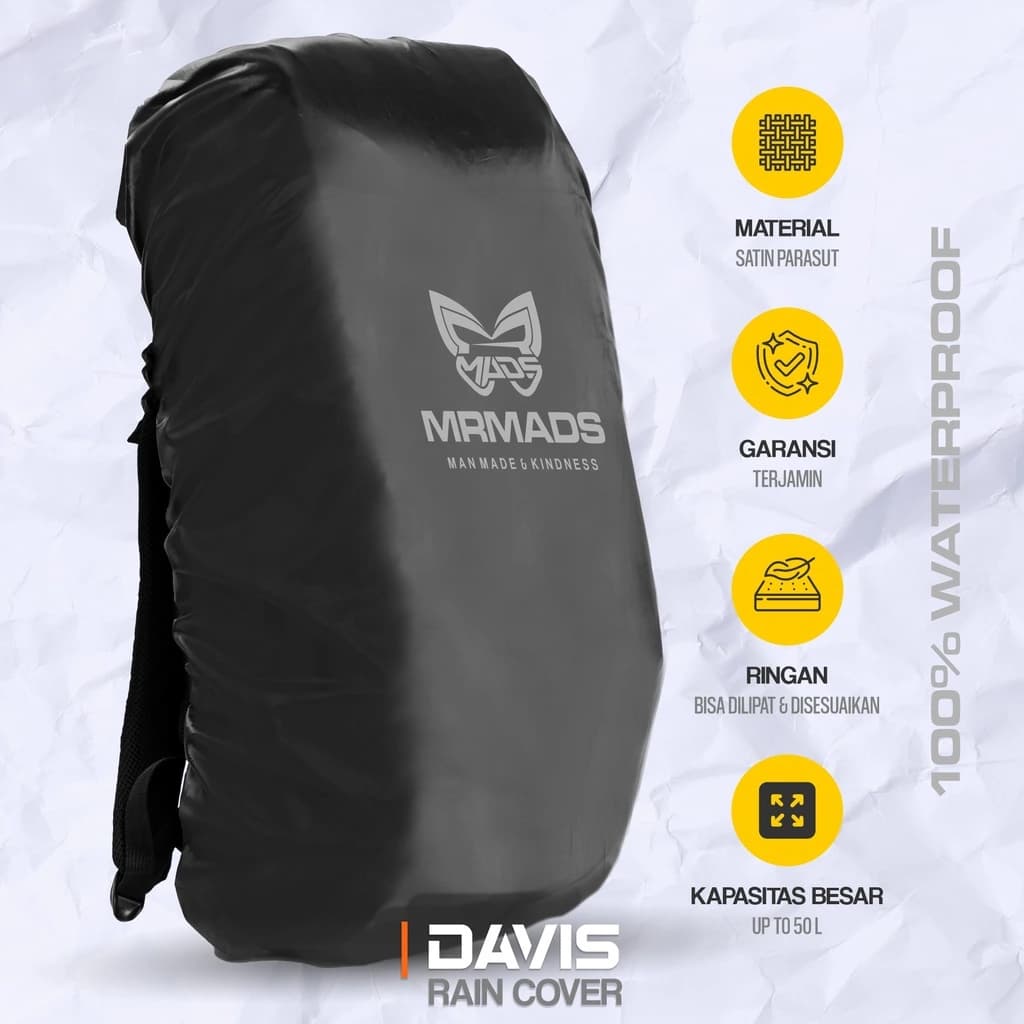Mr Mads - Davis Rain Cover for Bag - Kover Hujan untuk Tas - Coating Waterproof Outdoor