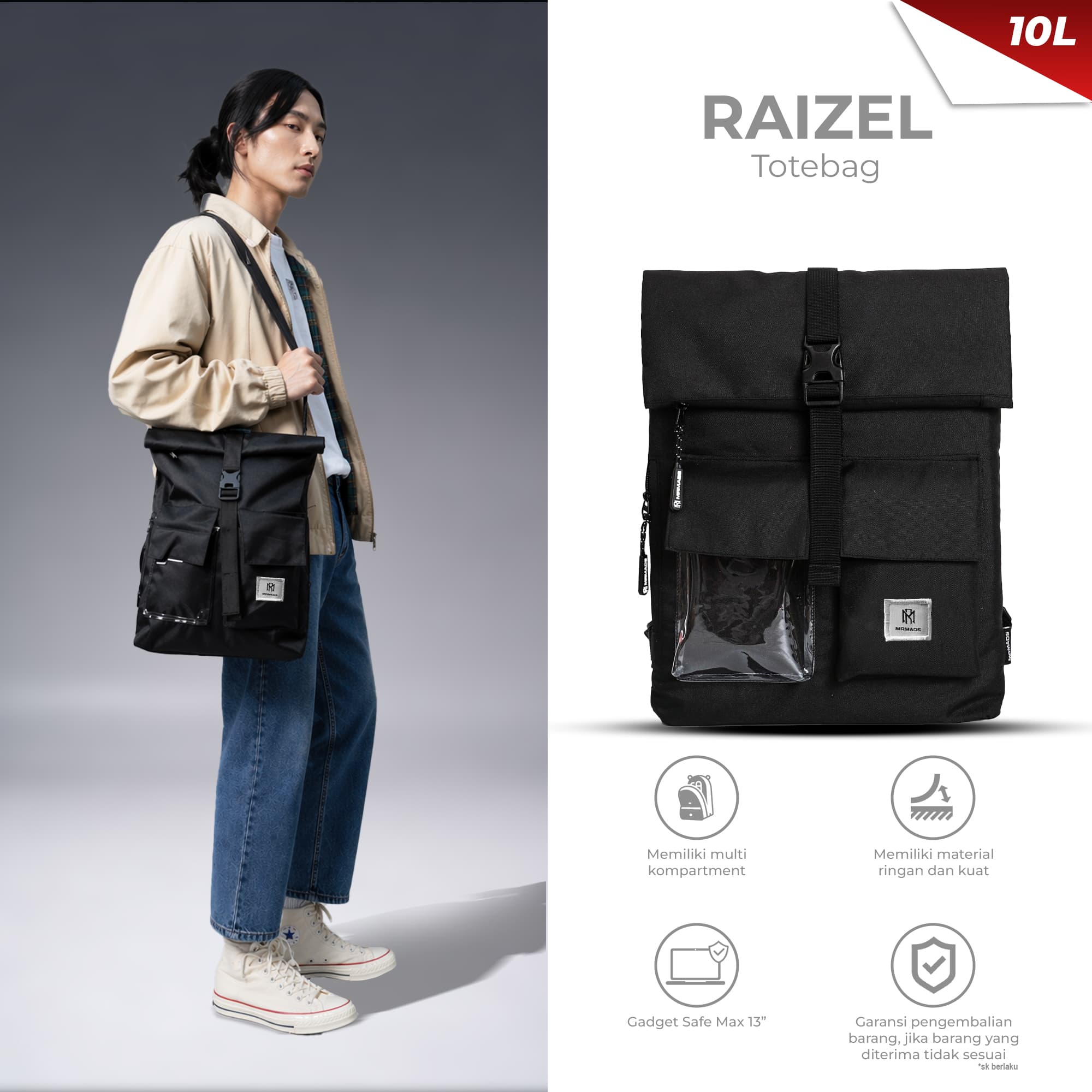 Mr Mads - Raizel  Backpack Totebag - Tas Ransel Pria Wanita Outdoor - Waterproof Slot Laptop Ready Multfungsi