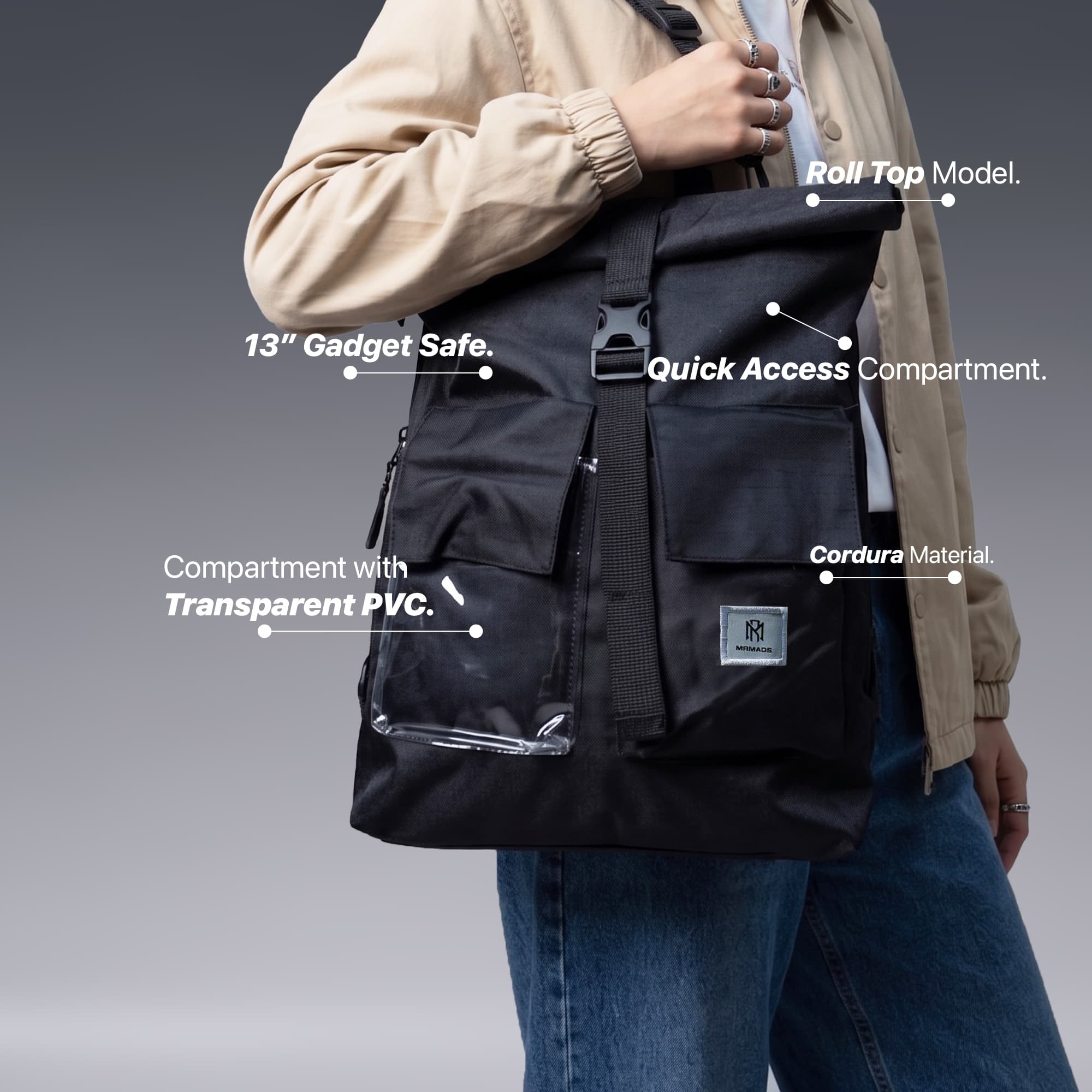 Mr Mads - Raizel  Backpack Totebag - Tas Ransel Pria Wanita Outdoor - Waterproof Slot Laptop Ready Multfungsi