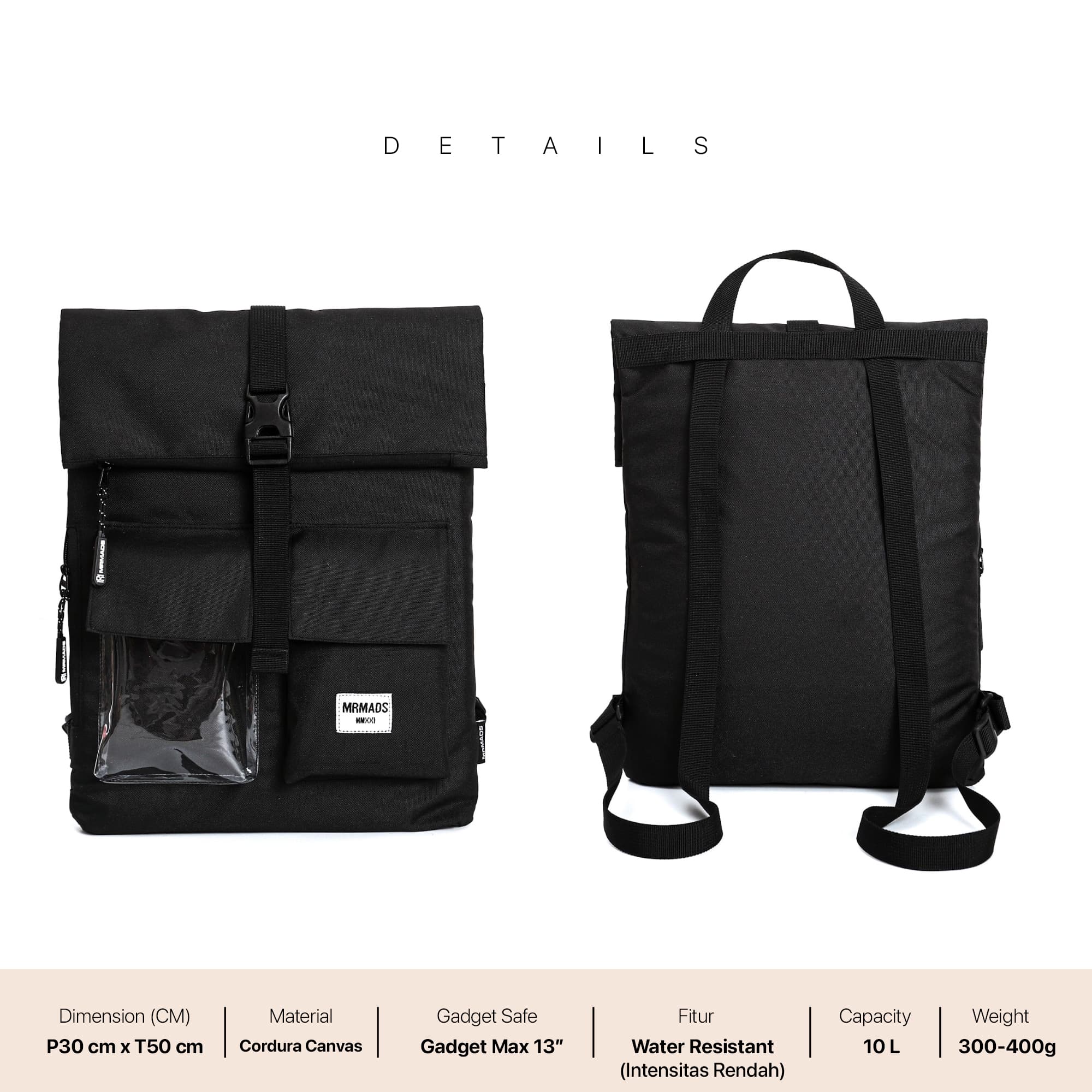 Mr Mads - Raizel  Backpack Totebag - Tas Ransel Pria Wanita Outdoor - Waterproof Slot Laptop Ready Multfungsi