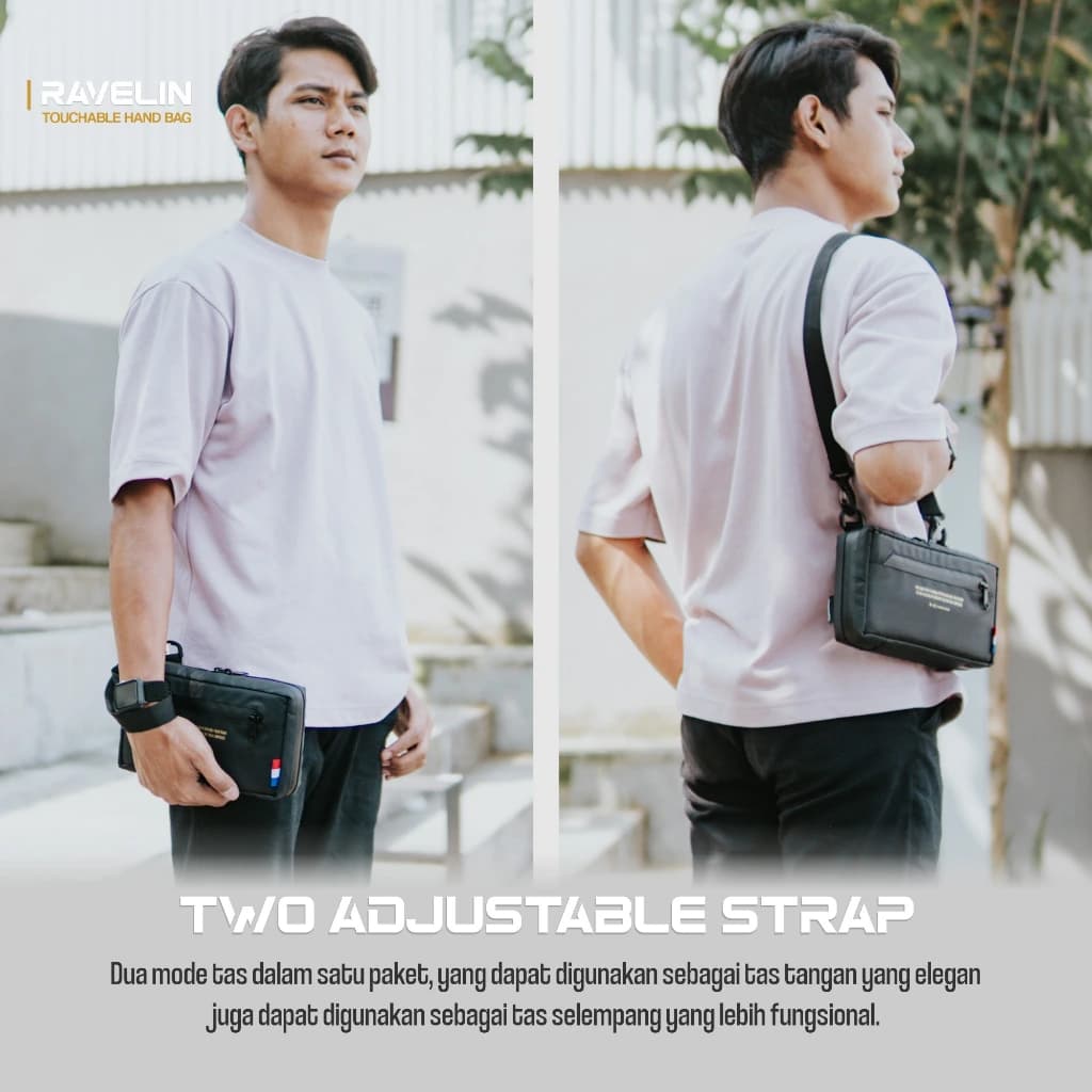 Mr Mads - Tas Hand Bag "RAVELIN" 3 in one - Clutch Bag Pria - Sling Bag Pria - Tas Selempang Pria Multifungsi