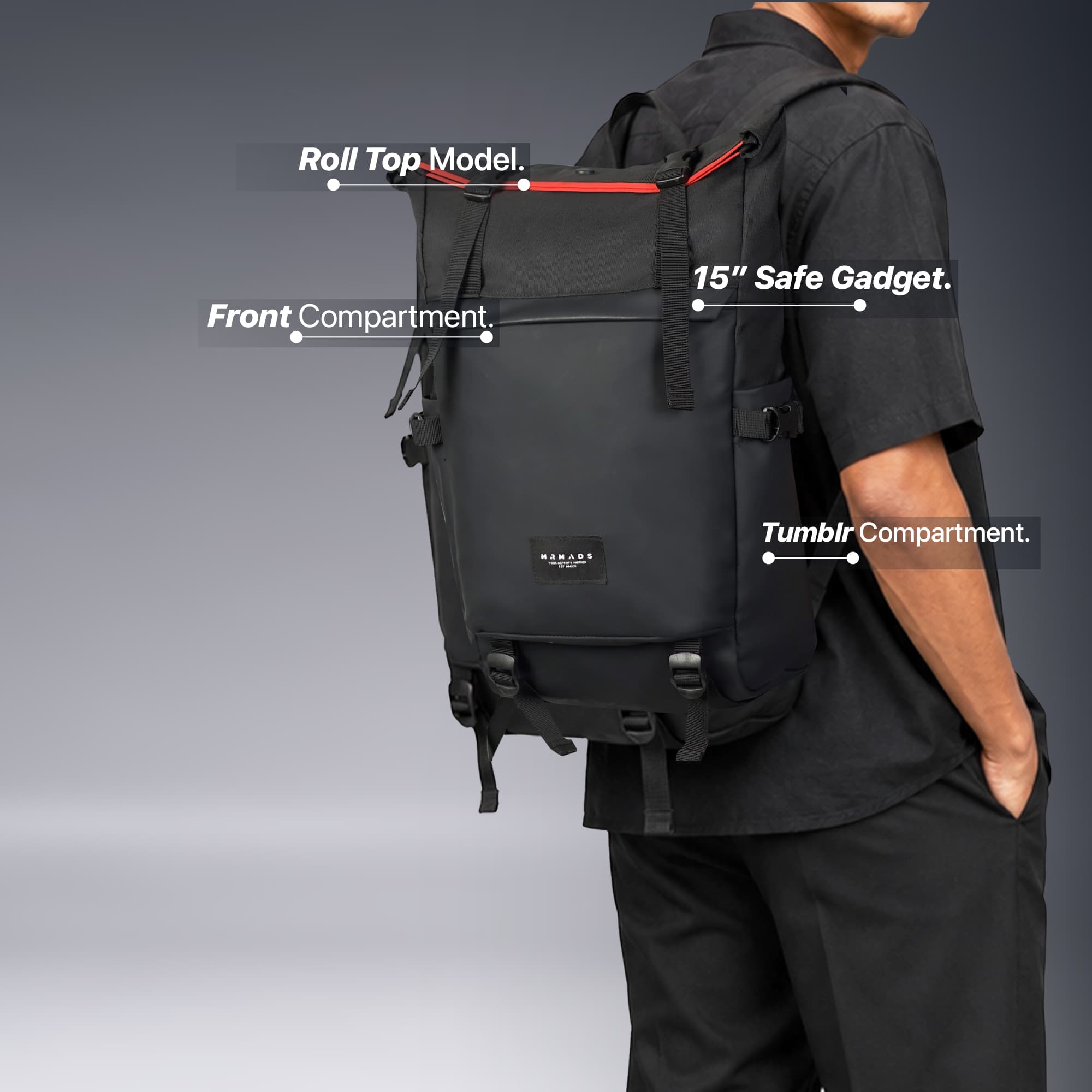 Mr Mads - Raven Backpack Pria - Tas Ransel Pria Wanita Tas Punggung Pria Outdoor Kapasitas Besar Tas laptop 15 Inch