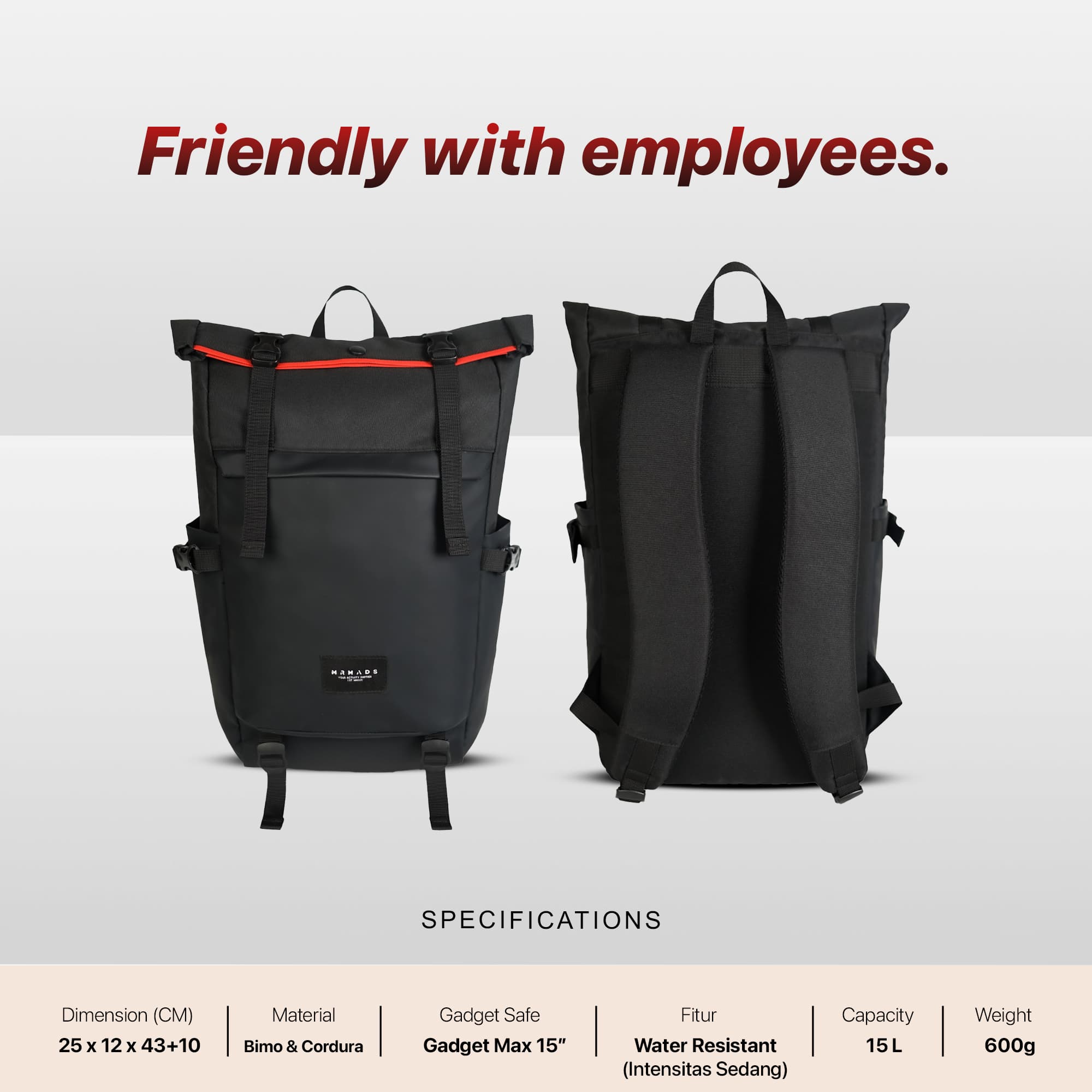 Mr Mads - Raven Backpack Pria - Tas Ransel Pria Wanita Tas Punggung Pria Outdoor Kapasitas Besar Tas laptop 15 Inch