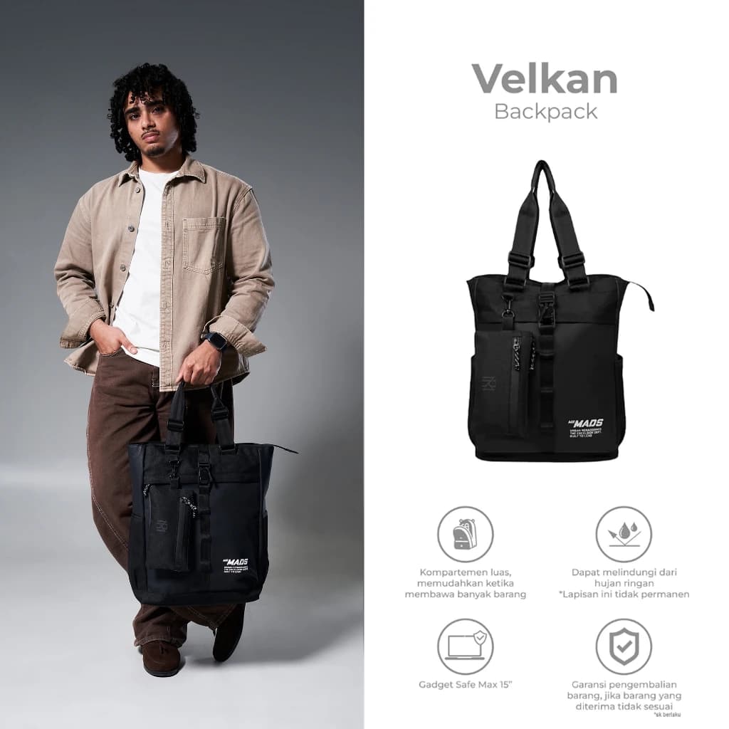 Mr Mads - Velkan Backpack Pria - Tas Ransel Pria Wanita Tas Punggung Pria Outdoor Free Pouch Kapasitas Besar Tas laptop 15 Inc - Waterproof