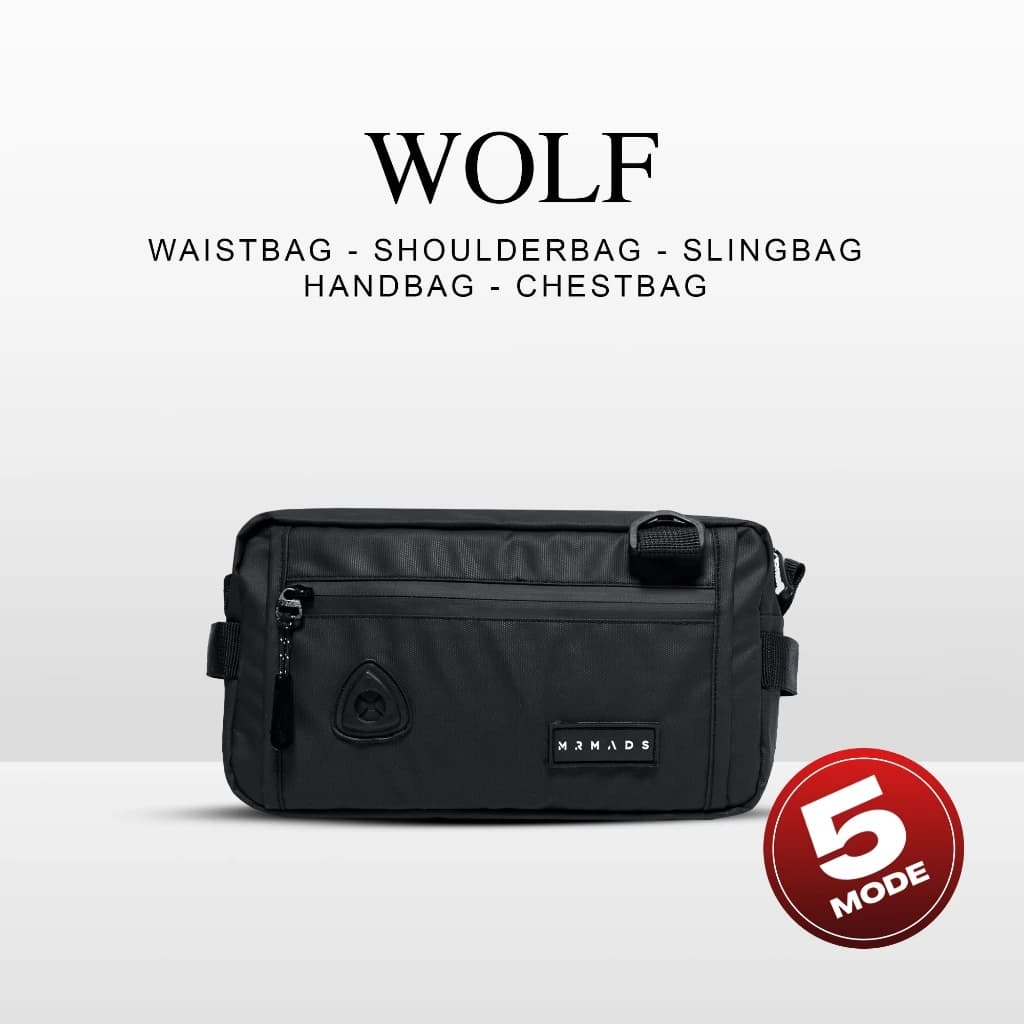 Mr Mads - Wolf Waist Bag - Tas Selempang Pria Tas Pinggang Clucth Bag Shoulder Bag Sling Bag Hand Bag Chest Bag (Bisa Dijadikan 5 Model) - Waterproof