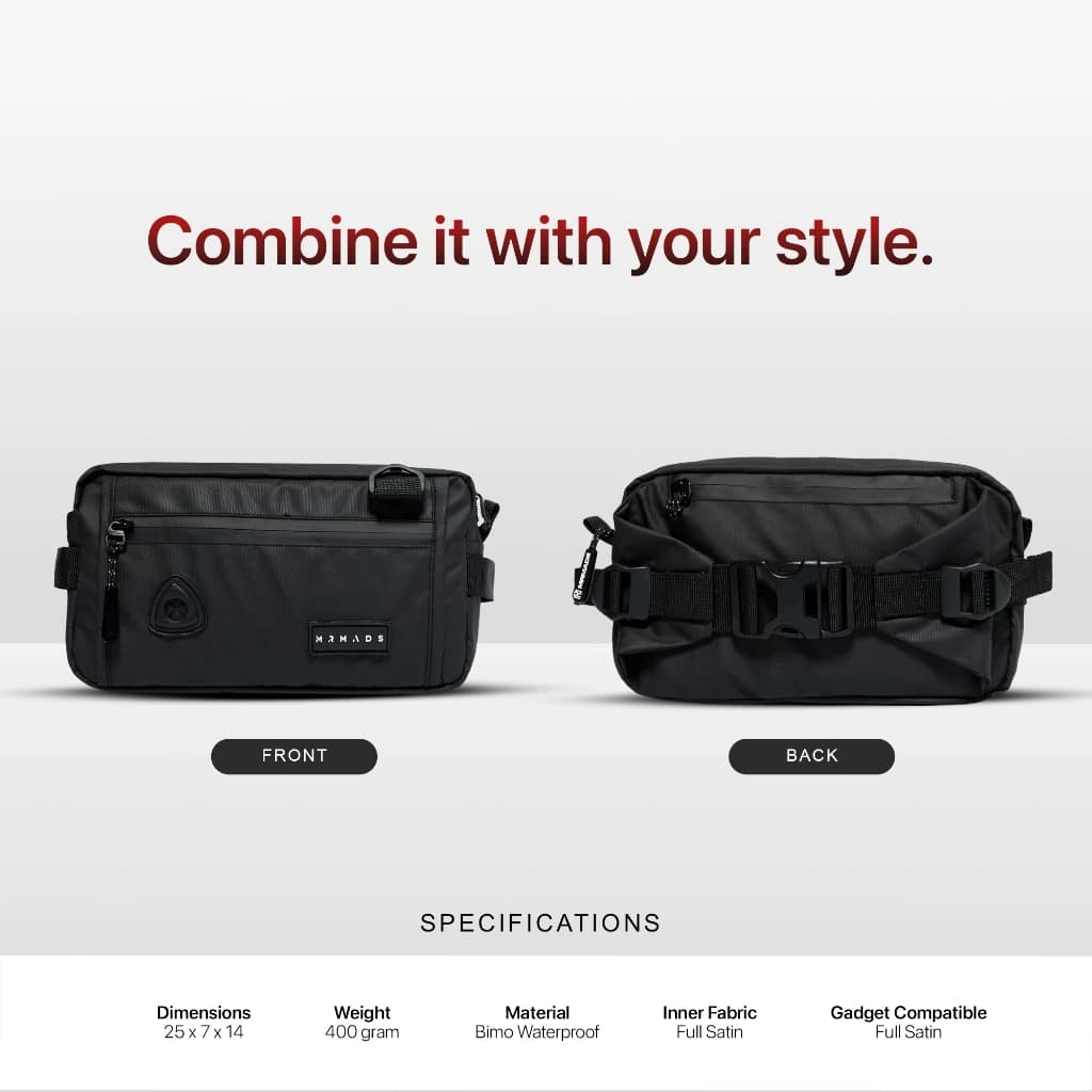 Mr Mads - Wolf Waist Bag - Tas Selempang Pria Tas Pinggang Clucth Bag Shoulder Bag Sling Bag Hand Bag Chest Bag (Bisa Dijadikan 5 Model) - Waterproof