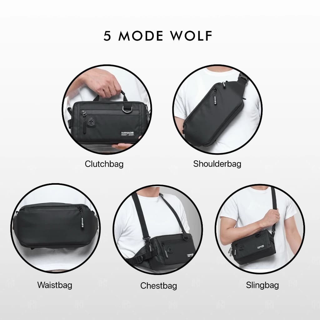 Mr Mads - Wolf Waist Bag - Tas Selempang Pria Tas Pinggang Clucth Bag Shoulder Bag Sling Bag Hand Bag Chest Bag (Bisa Dijadikan 5 Model) - Waterproof