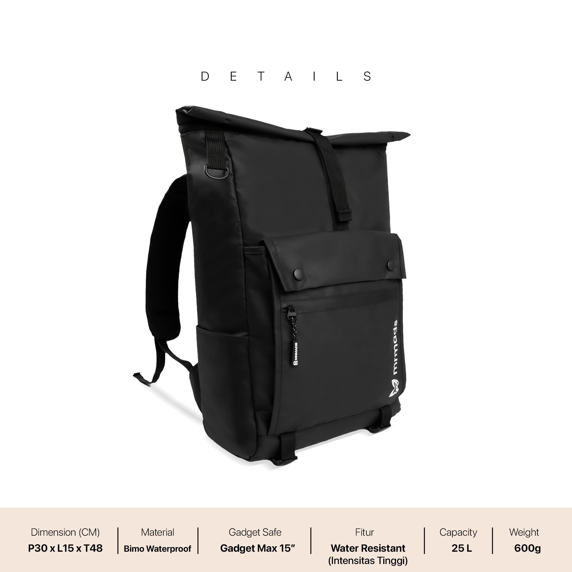 Mr Mads - Xander Tas Ransel Pria Waterproof Backpack Laptop Pria Tas Outdoor Tas Punggung Anti Air
