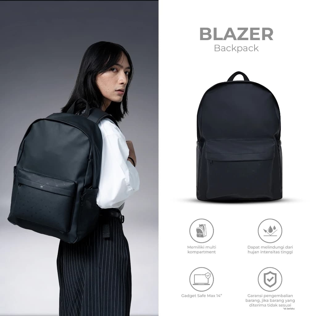 Mr Mads - Blazer Backpack Pria Tas Ransel Pria Wanita Tas Punggung Pria Outdoor Kapasitas Besar Tas laptop 14 Inc - Waterproof