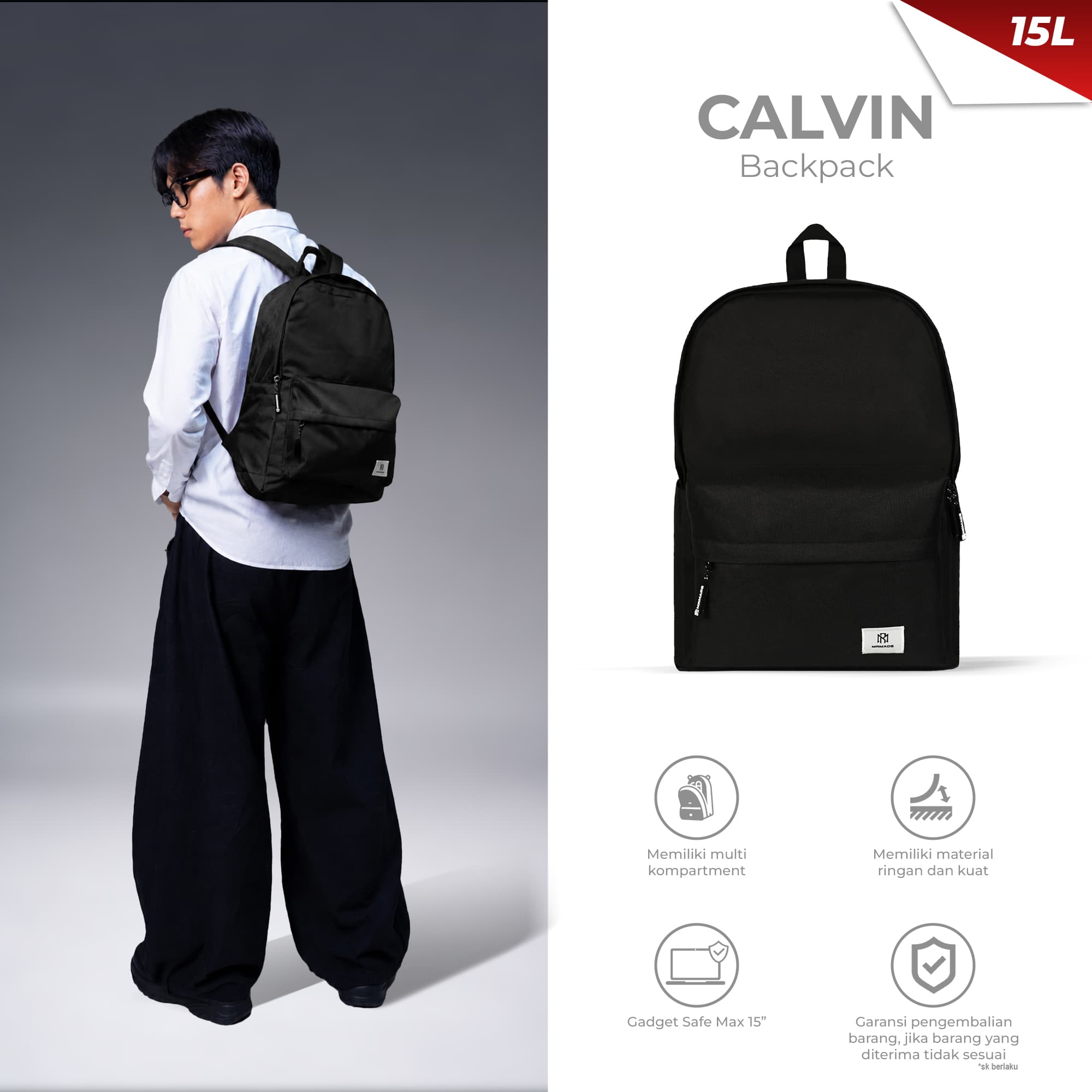 Mr Mads - Tas Ransel Calvin Black Backpack