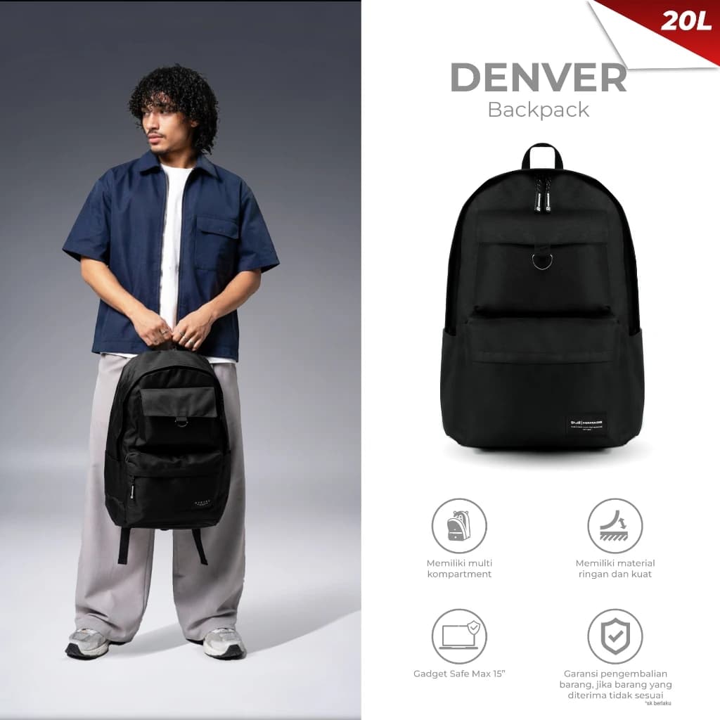 Mr Mads - Denver Backpack Tas Ransel Laptop Pria Wanita Tas Punggung Perempuan Tas Sekolah Tas Kuliah Tas Leptop 14-16 inch Tas Kerja Cowok Terbaru