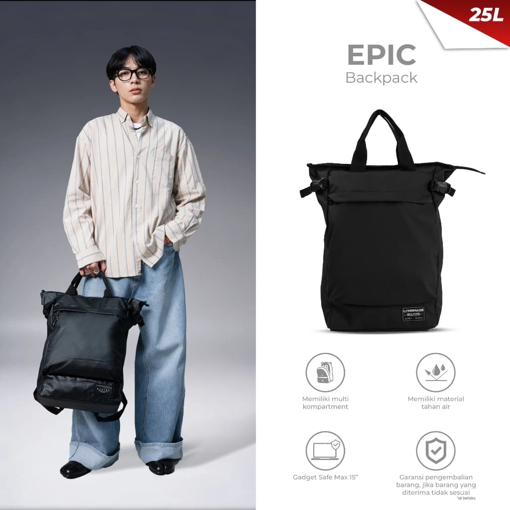 MR MADS - Backpack "EPIC" - Totebag - Tas Ransel Pria Wanita - Tas Laptop up to 15 inc WATERPROOF