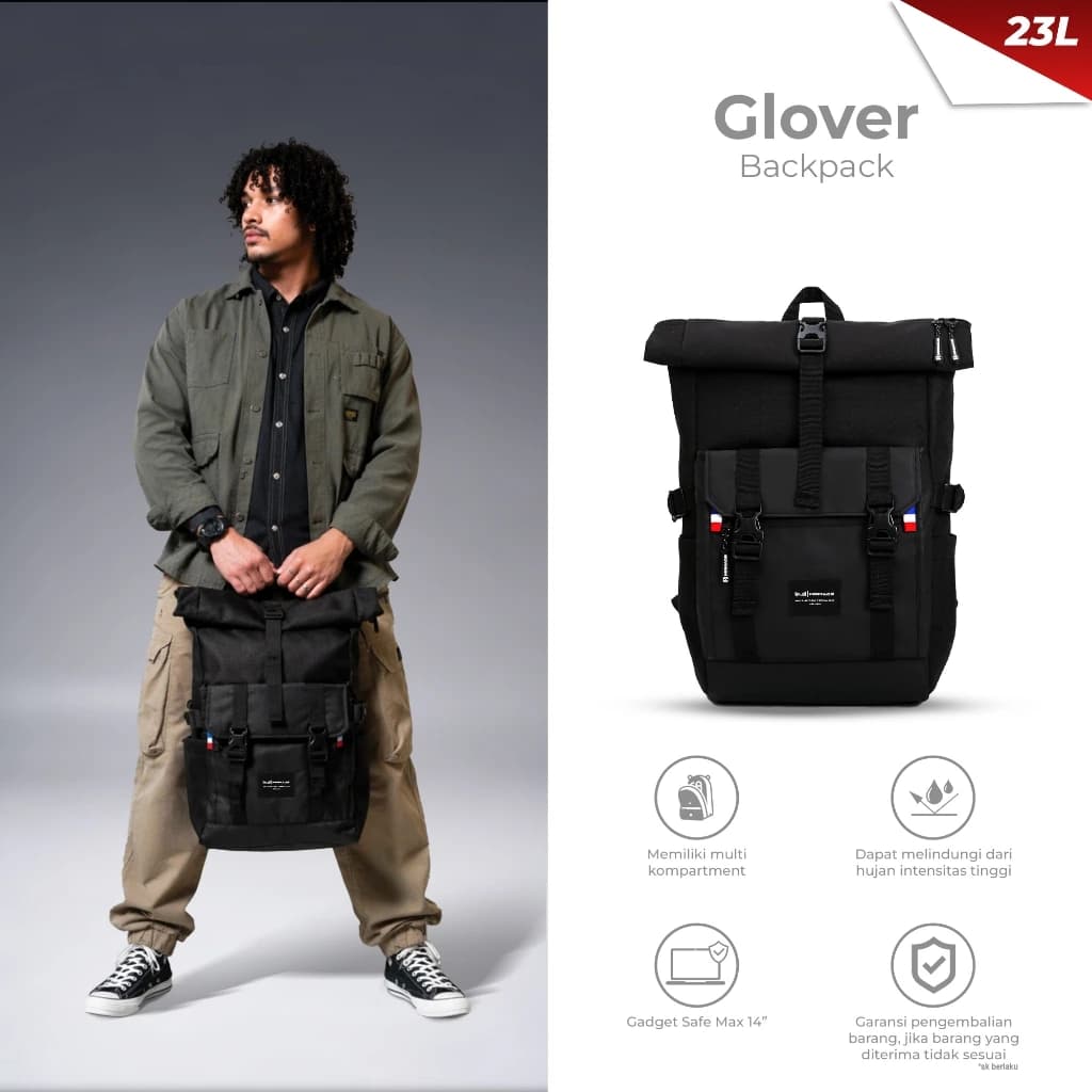 Mr Mads - Glover Backpack Pria- Tas Ransel Pria Outdoor - Waterproof Slot Laptop Ready