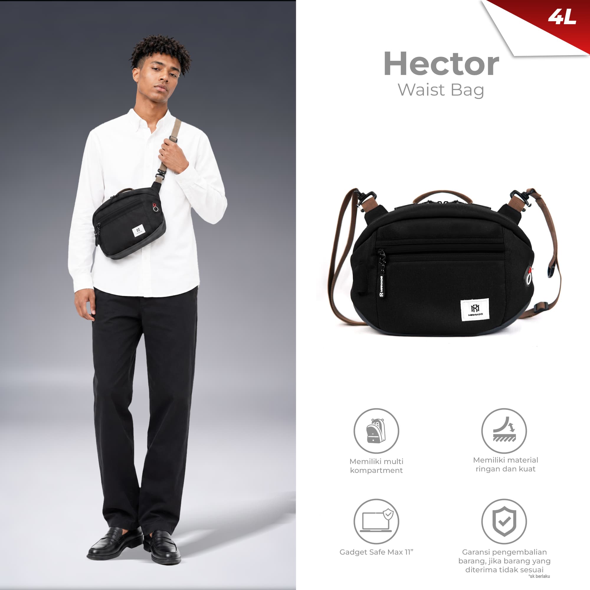Mr Mads - Hector Sling Bag - Tas Selempang Pria Waistbag Pria Crossbody Shoulder Bags Tas Camera
