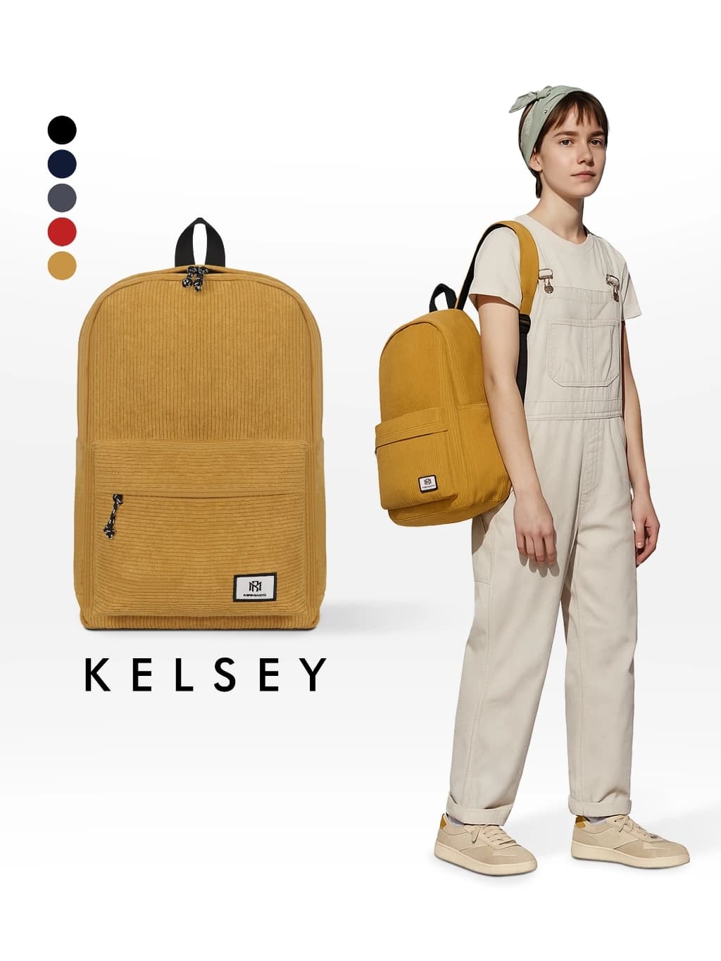 Mr Mads - Kelsey Tas Ransel Corduroy Backpack Unisex Pria Wanita Tas Ransel Sekolah