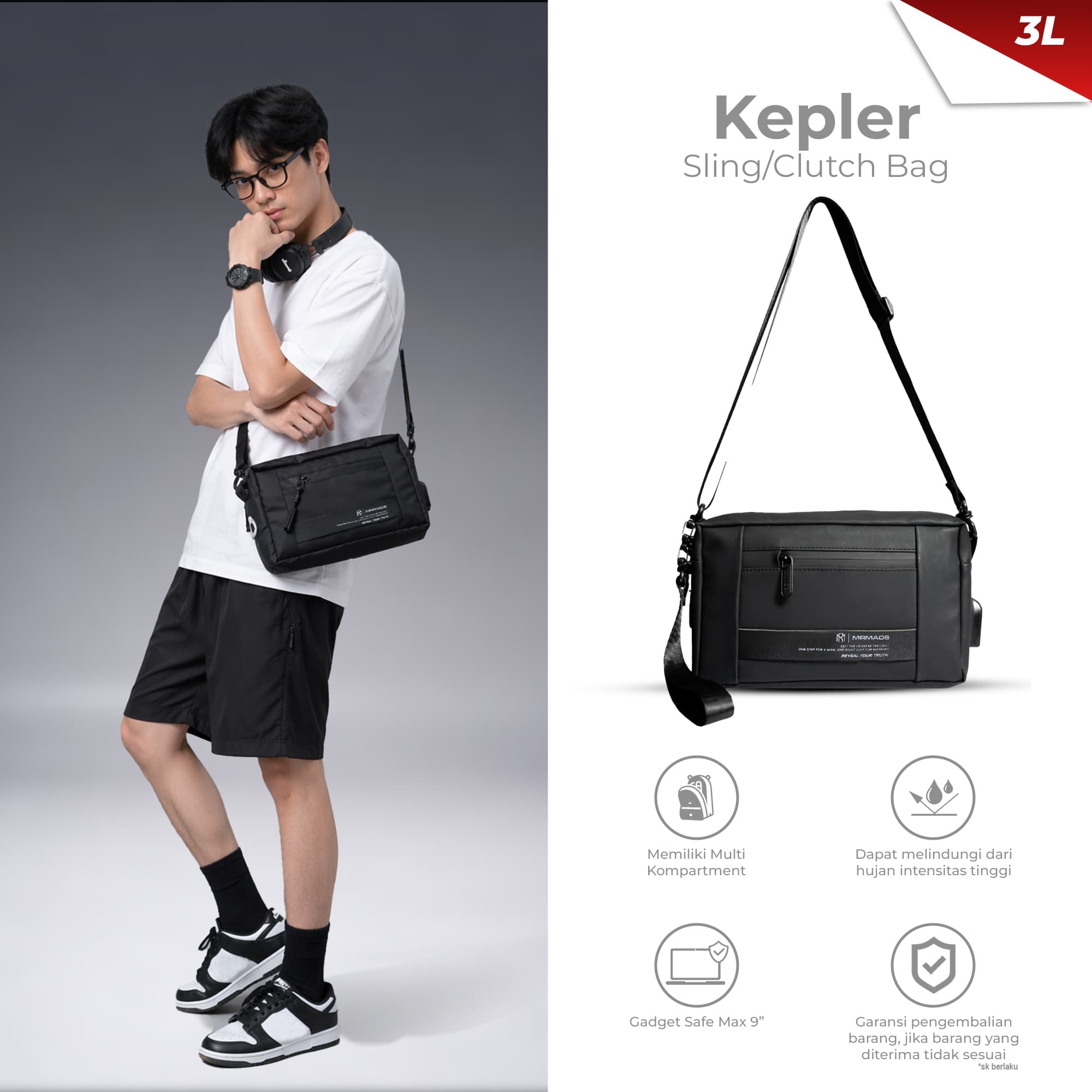 MR MADS - Tas Selempang Pria "KEPLER" Clutch Bag - Sling Bag Waterproof