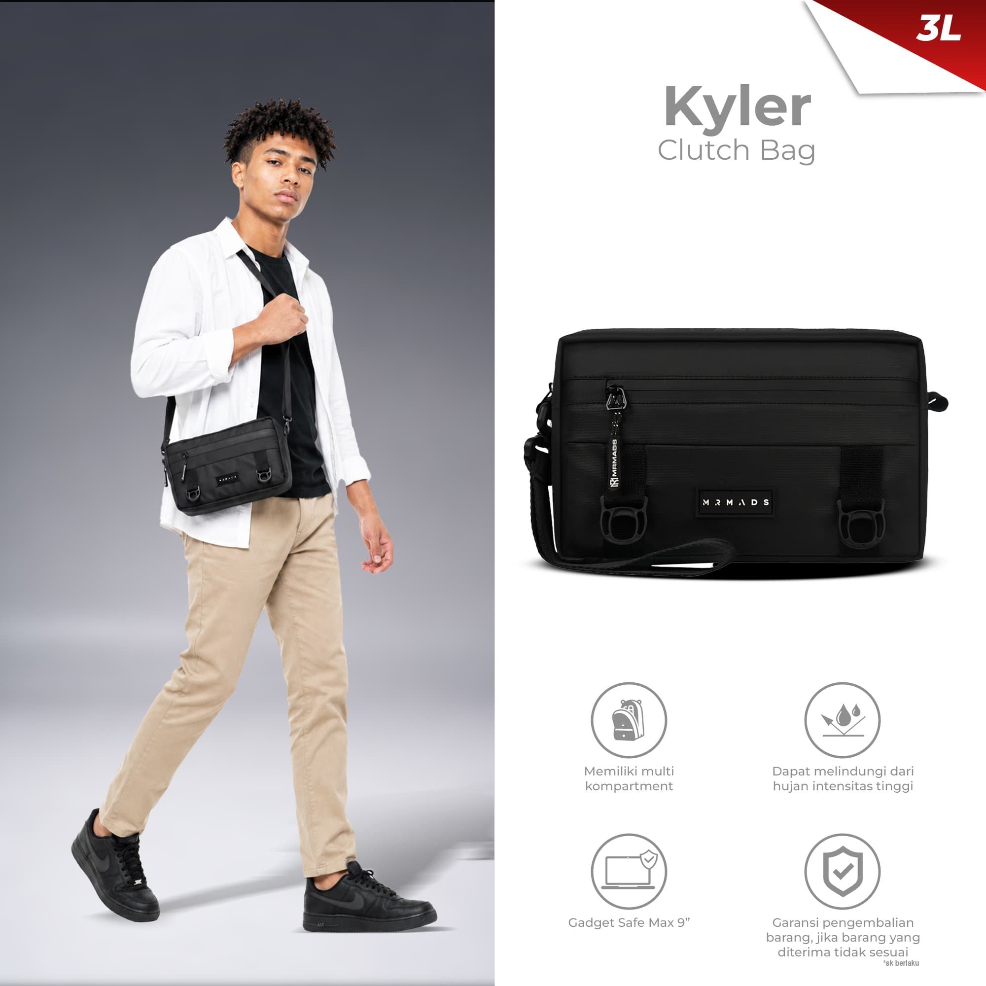 Mr Mads - Kyler Clutch Bag - Tas Selempang Handbag Pria Sling Bag Pouch Pria Wanita (Unisex) - Waterproof