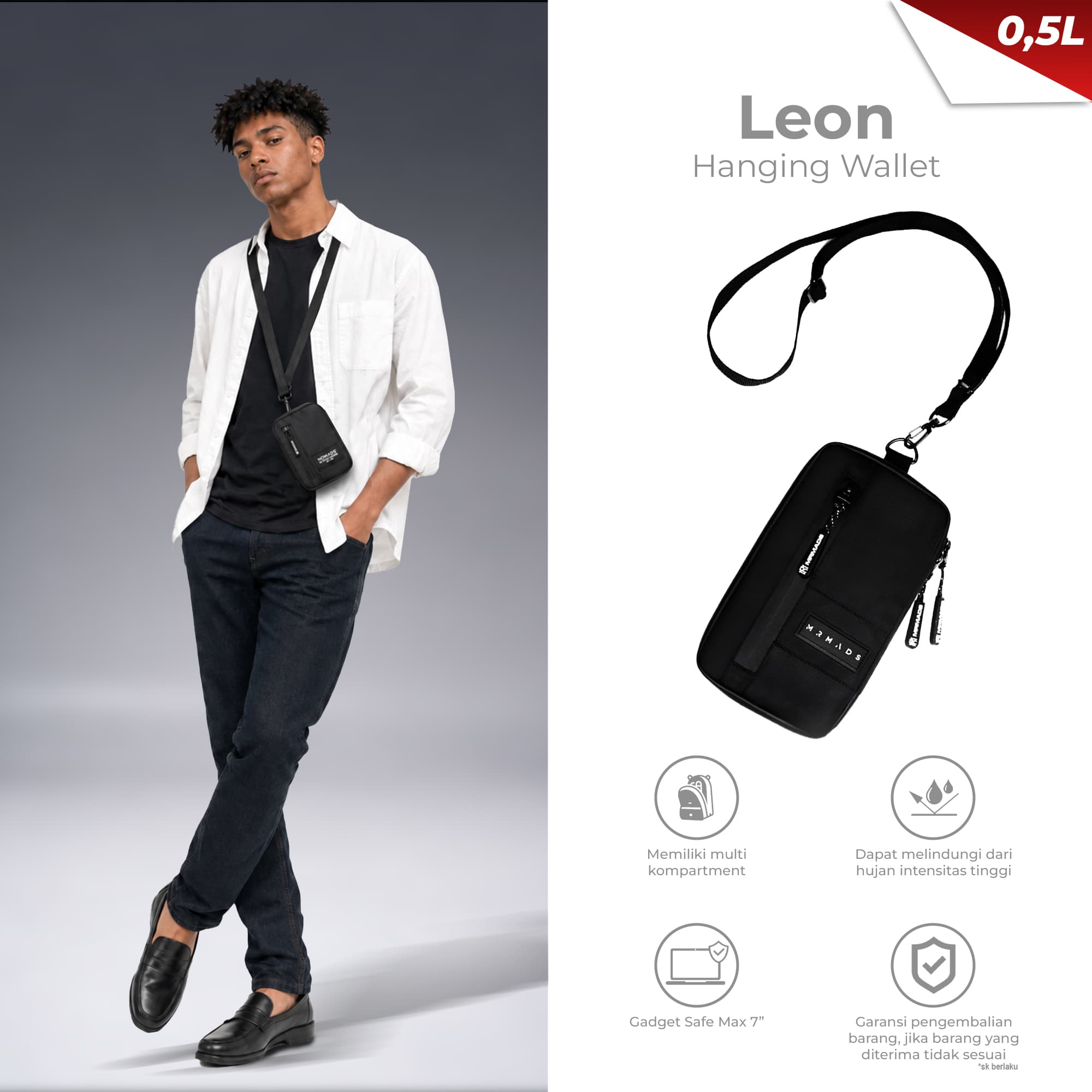 Mr Mads - Leon Hanging Wallet - Tas Selempang Pria Tas Hp Dompet Waterproof - Tas Slingbag Kecil