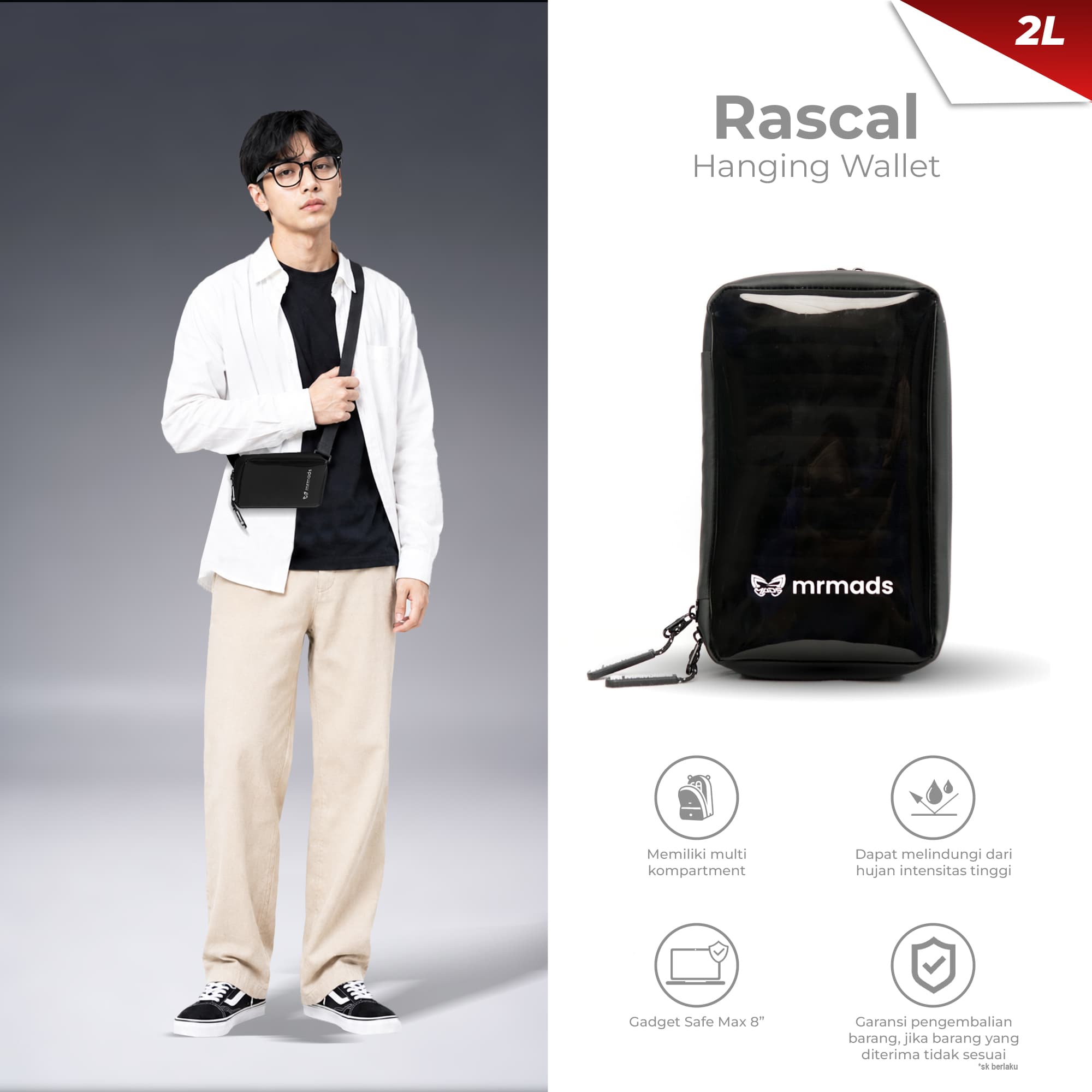 Mr Mads - Rascal Clutch Bag - 3 in 1 Hanging Wallet Neck Wallet Sling Bag - Dompet Gantung Leher HP Tas Selempang Tas Konser Multifungsi